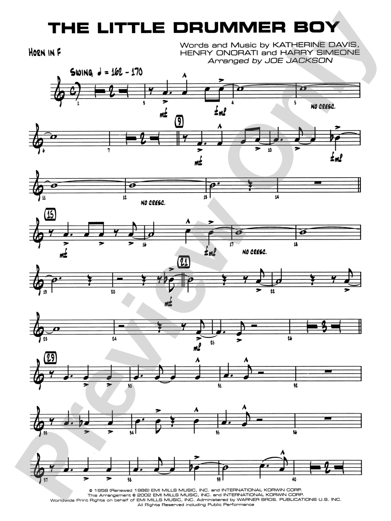 The Little Drummer Boy: 1st F Horn