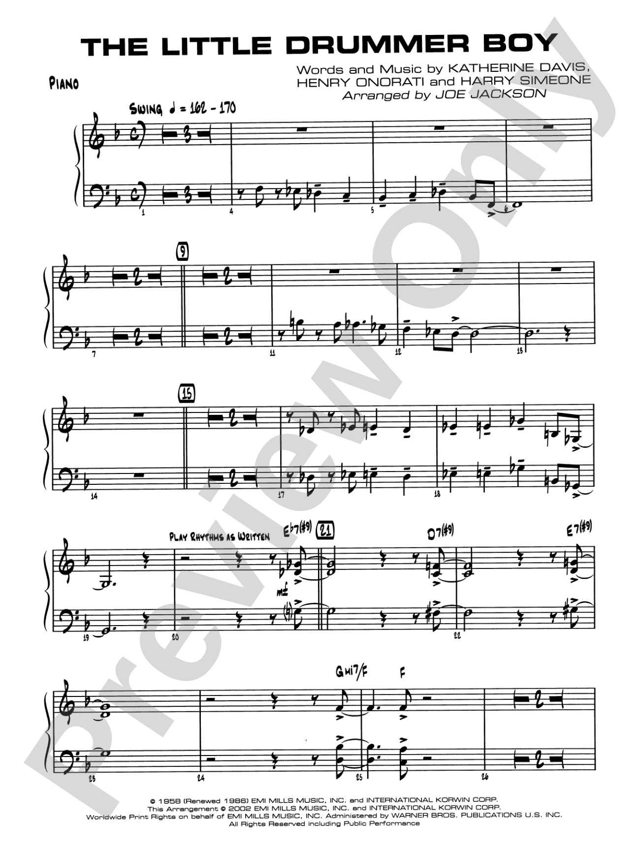 The Little Drummer Boy: Piano Accompaniment