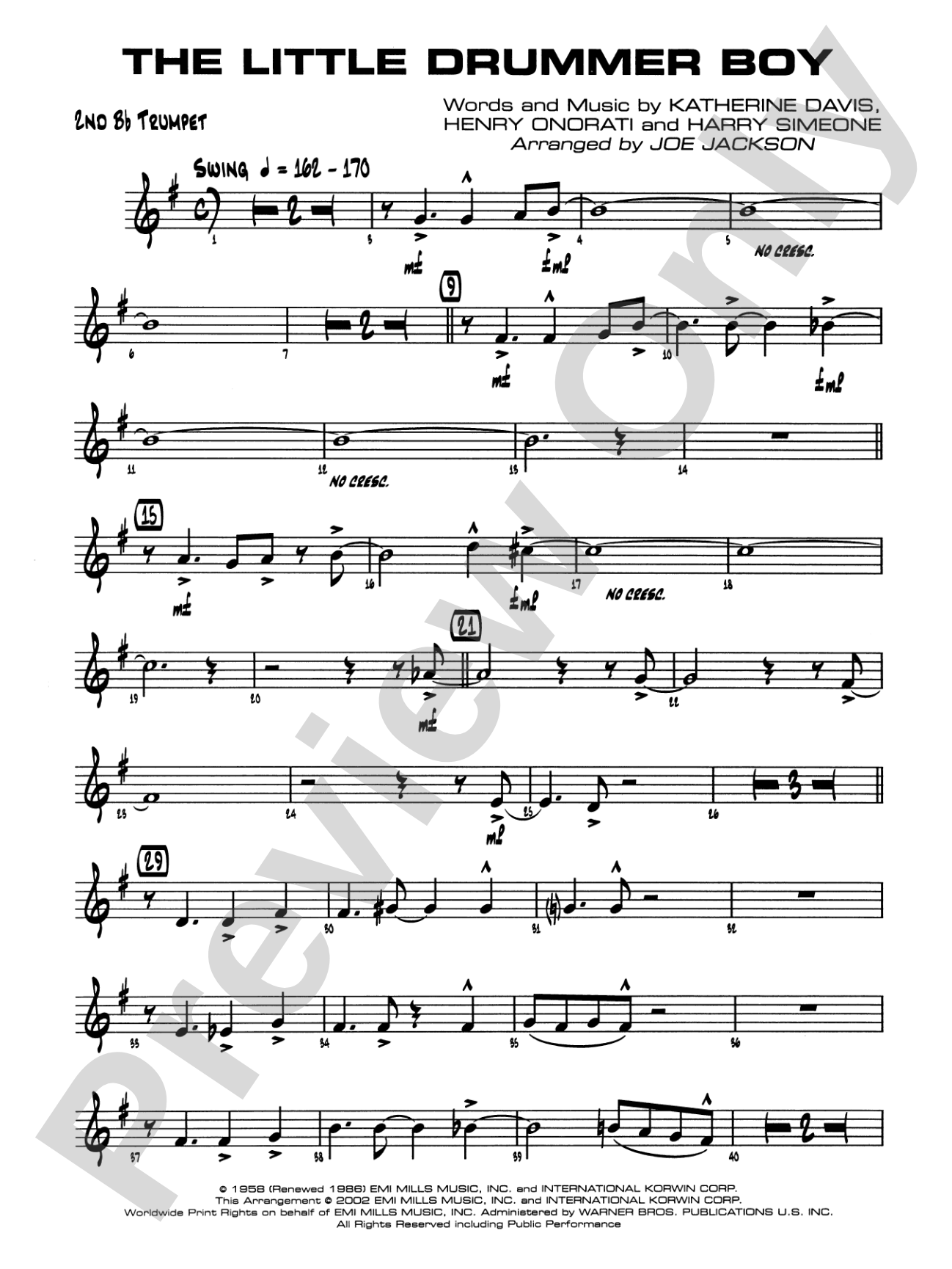 The Little Drummer Boy: 2nd B-flat Trumpet