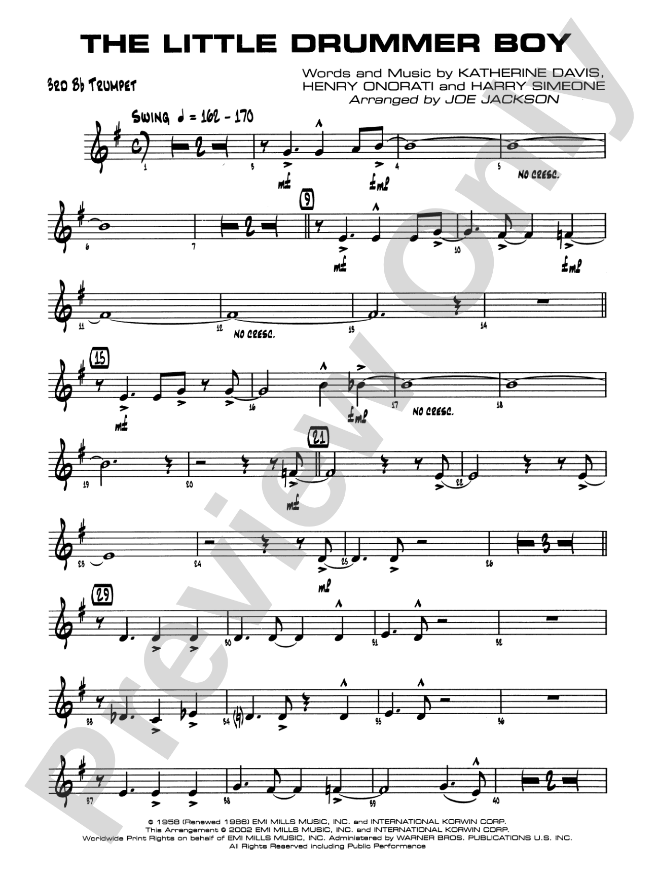The Little Drummer Boy: 3rd B-flat Trumpet