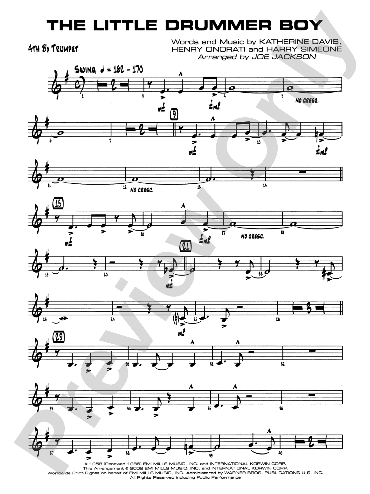 The Little Drummer Boy: 4th B-flat Trumpet