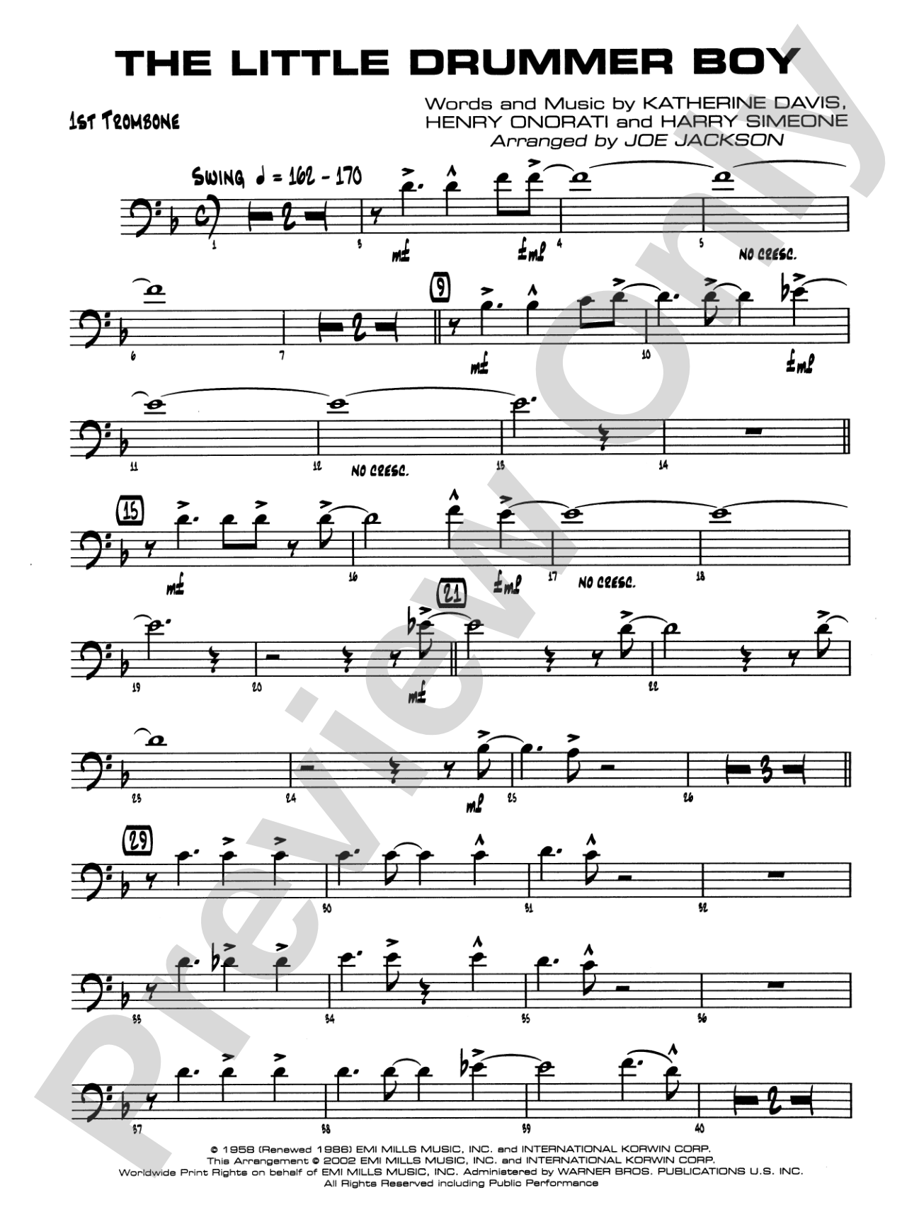 The Little Drummer Boy: 1st Trombone