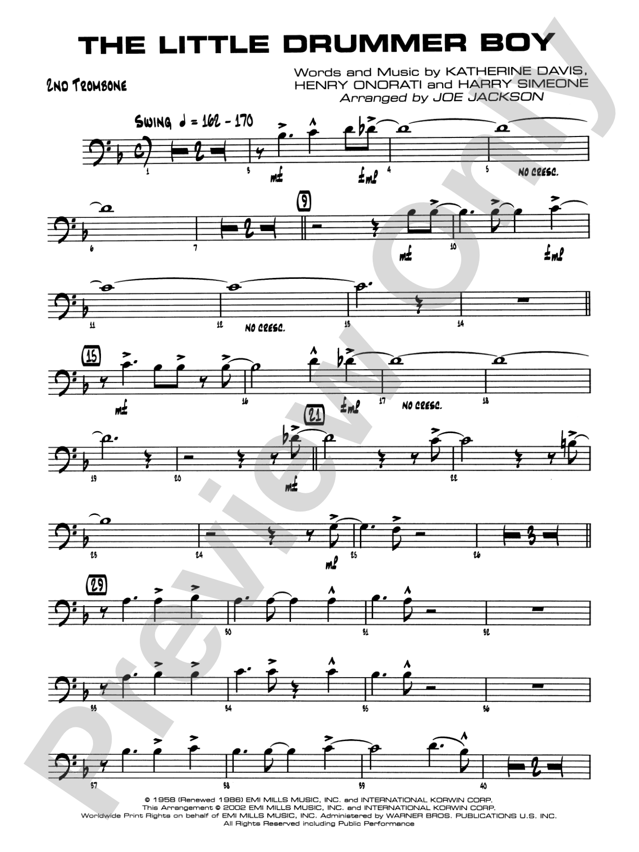 The Little Drummer Boy: 2nd Trombone