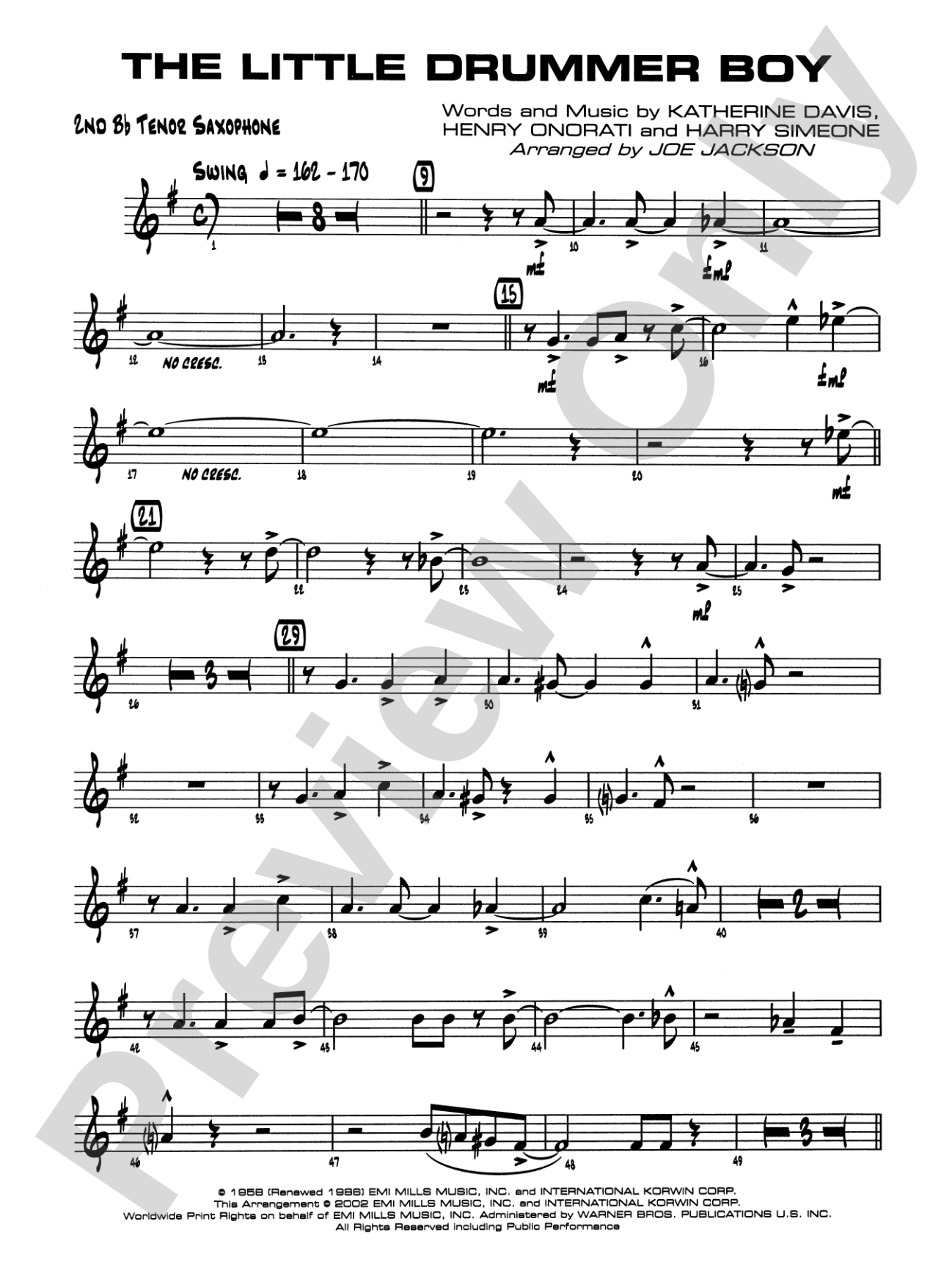 The Little Drummer Boy: 2nd B-flat Tenor Saxophone