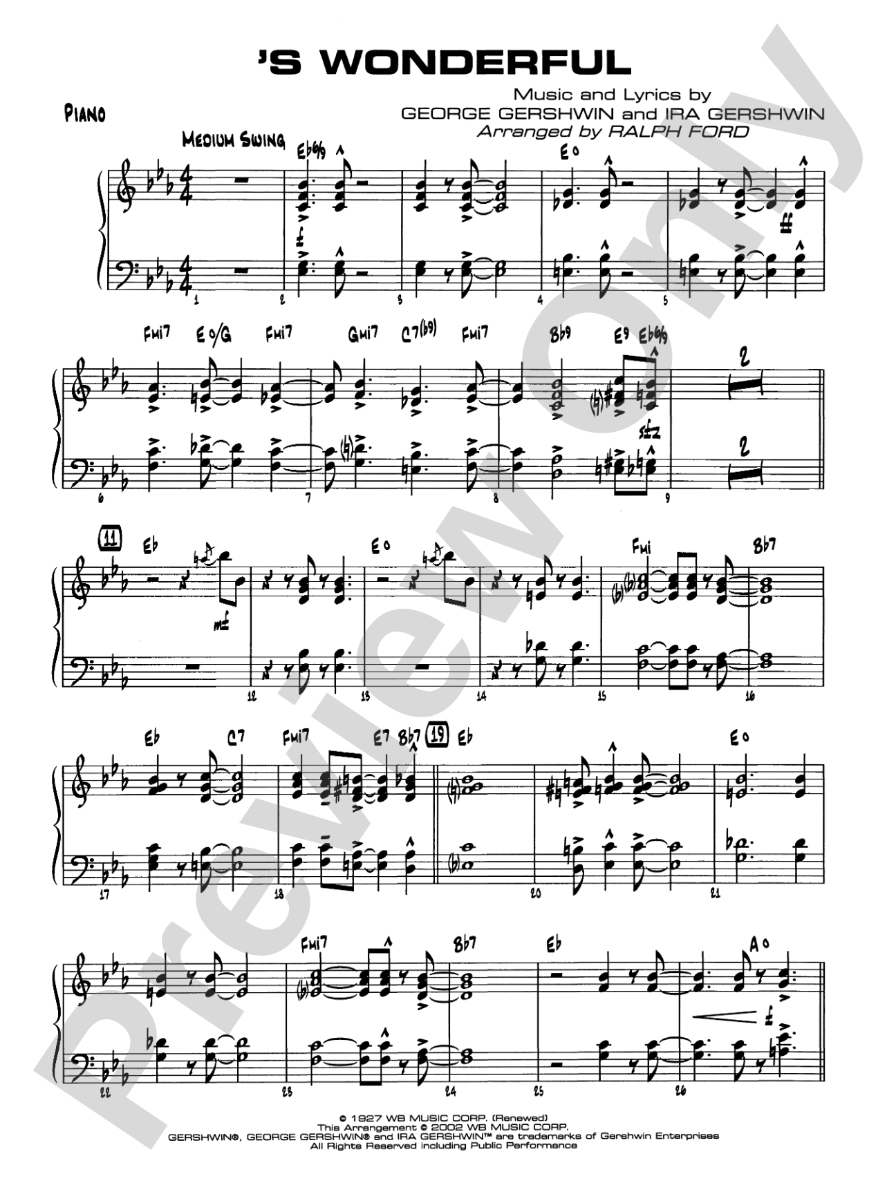 'S Wonderful: Piano Accompaniment
