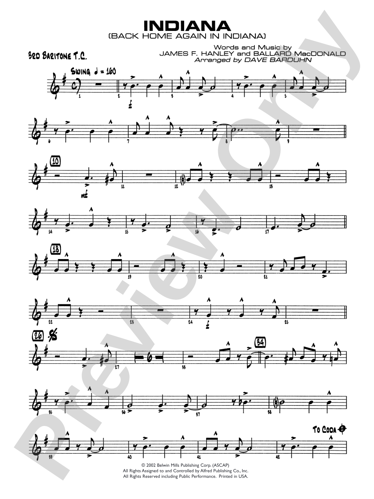 Indiana (Back Home Again in Indiana): 3rd Baritone T.C.