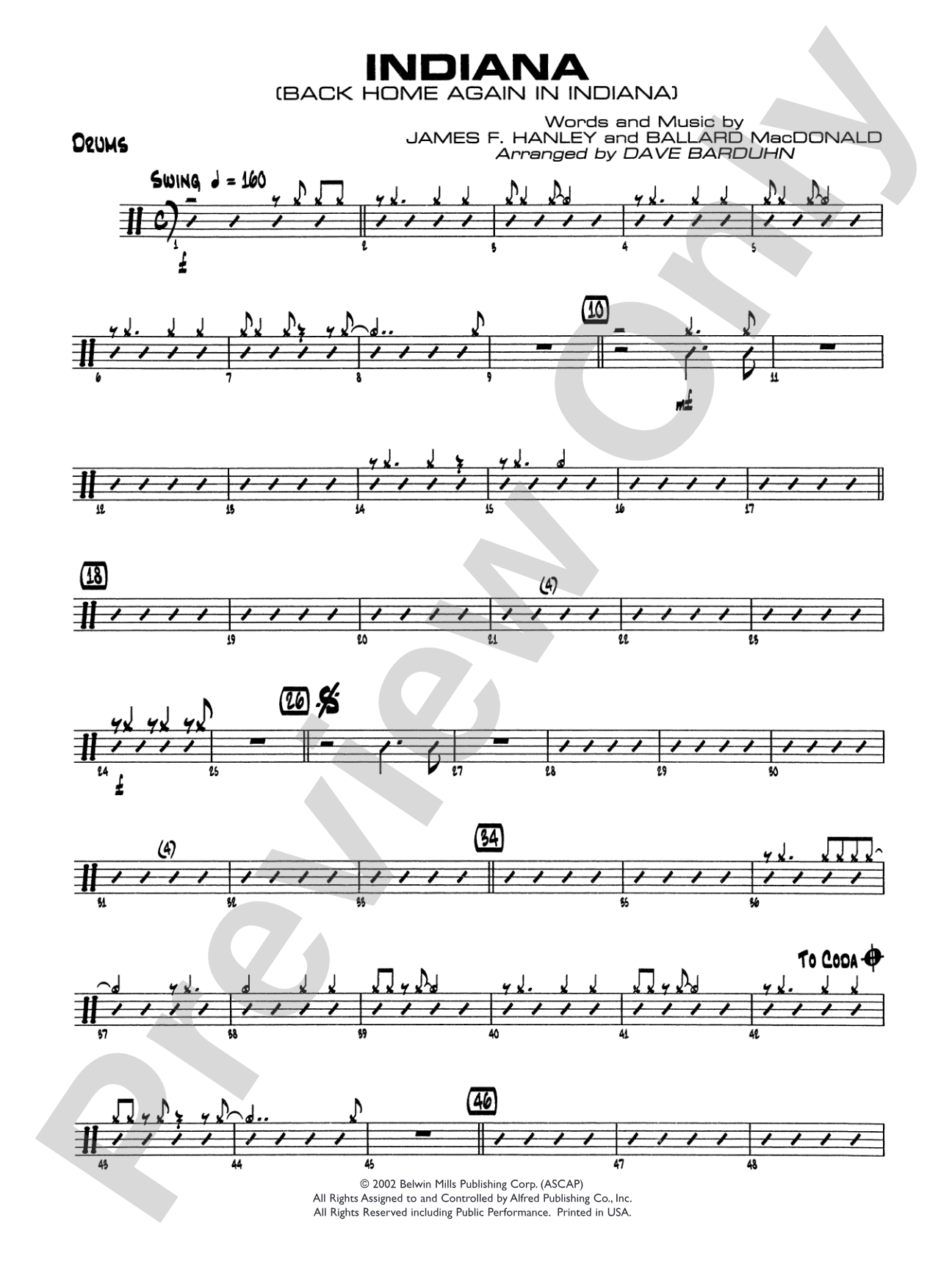 Indiana (Back Home Again in Indiana): Drums