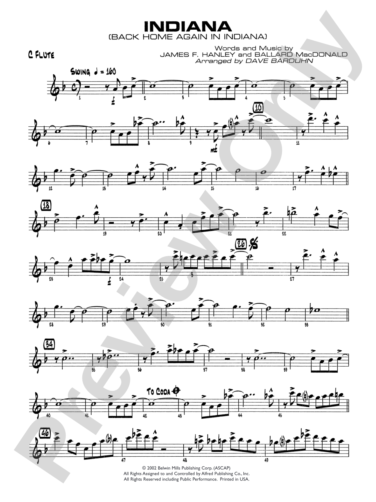 Indiana (Back Home Again in Indiana): Flute