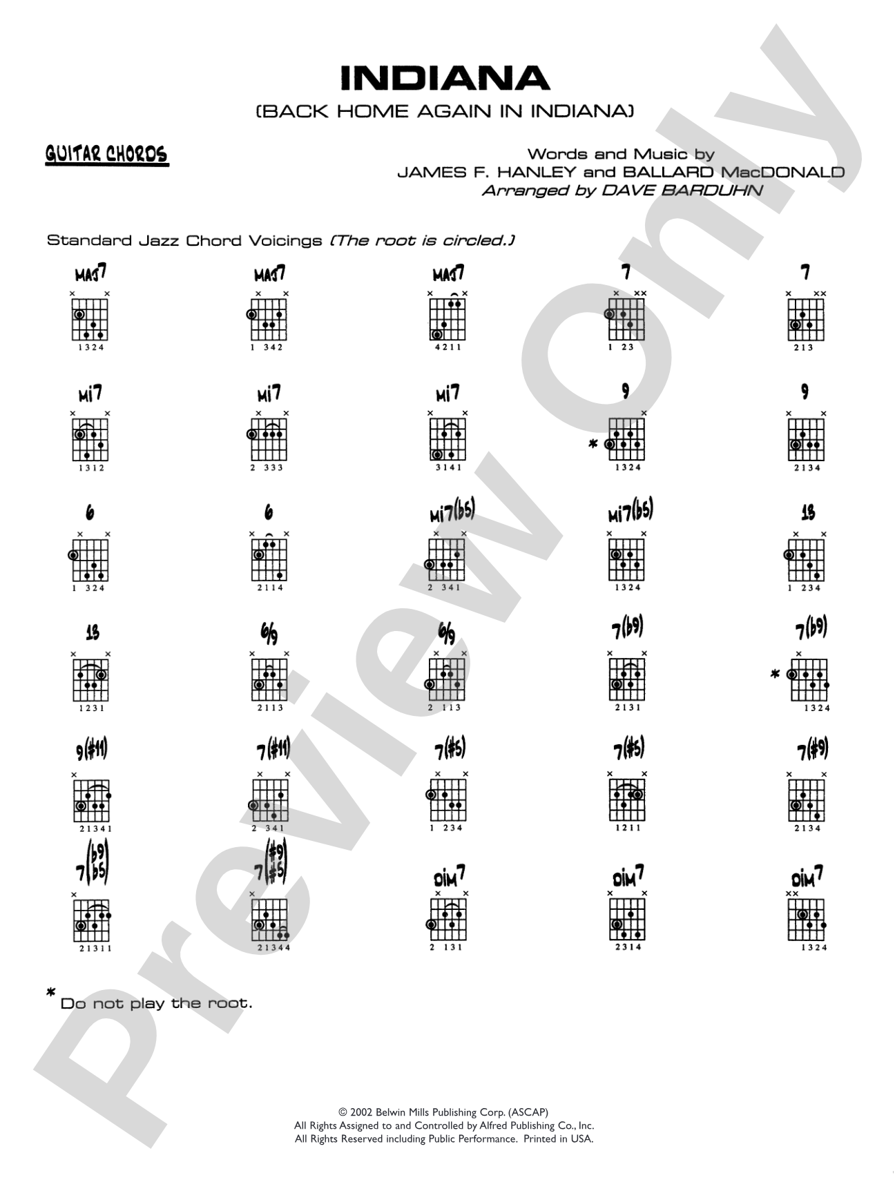 Indiana (Back Home Again in Indiana): Guitar Chords