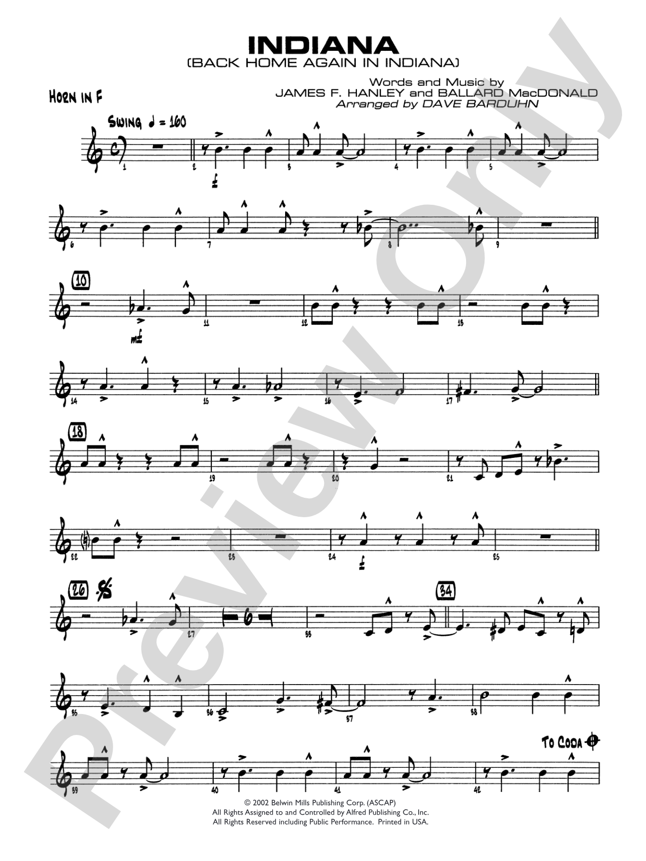 Indiana (Back Home Again in Indiana): 1st F Horn