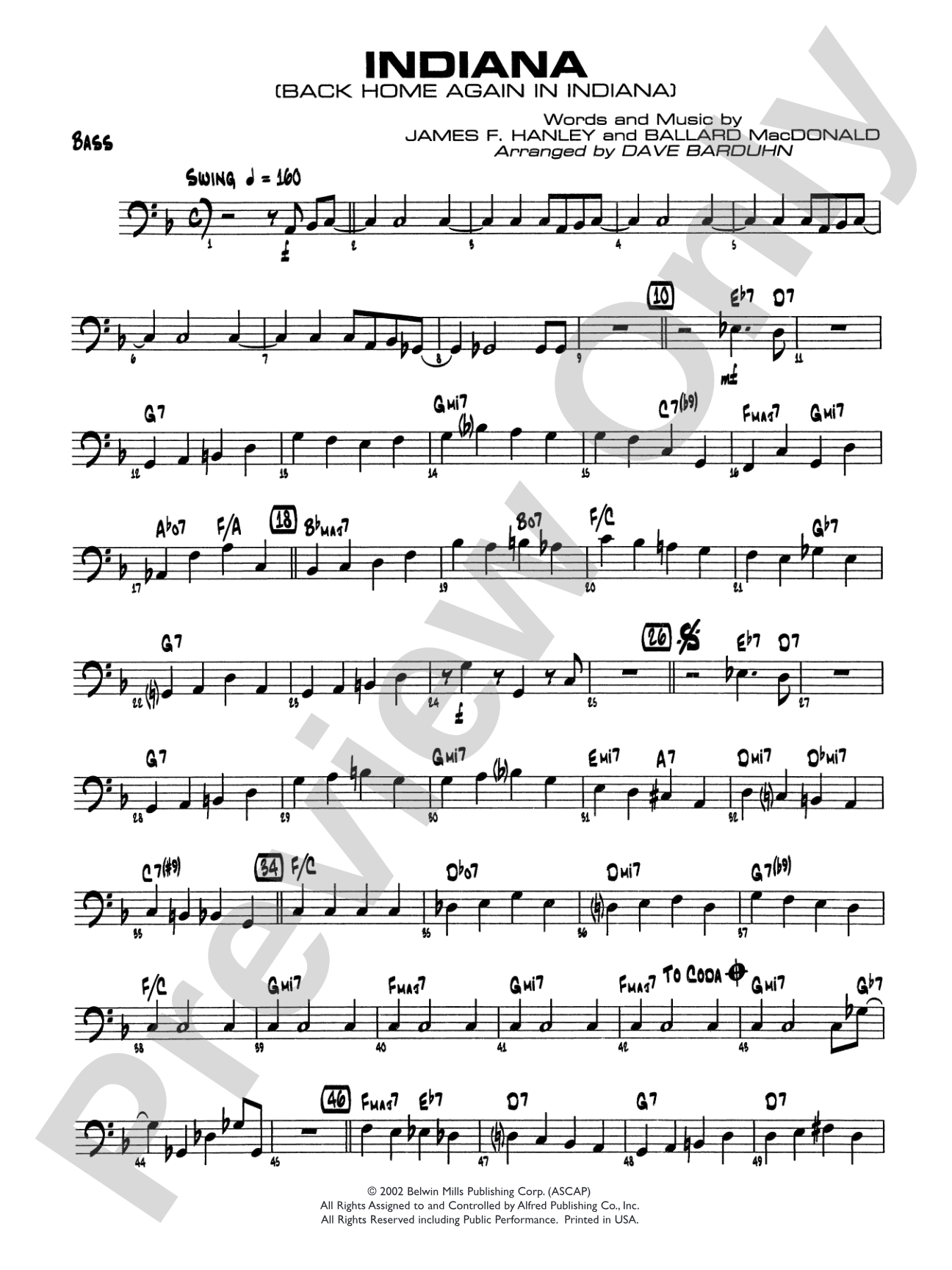Indiana (Back Home Again in Indiana): String Bass