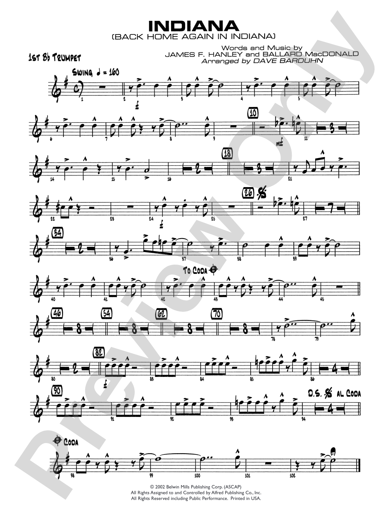 Indiana (Back Home Again in Indiana): 1st B-flat Trumpet
