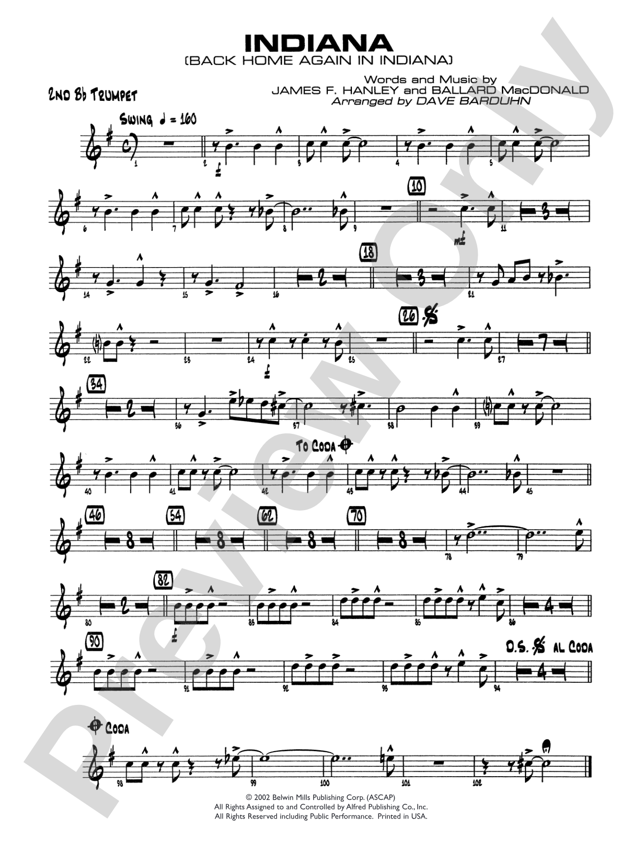 Indiana (Back Home Again in Indiana): 2nd B-flat Trumpet