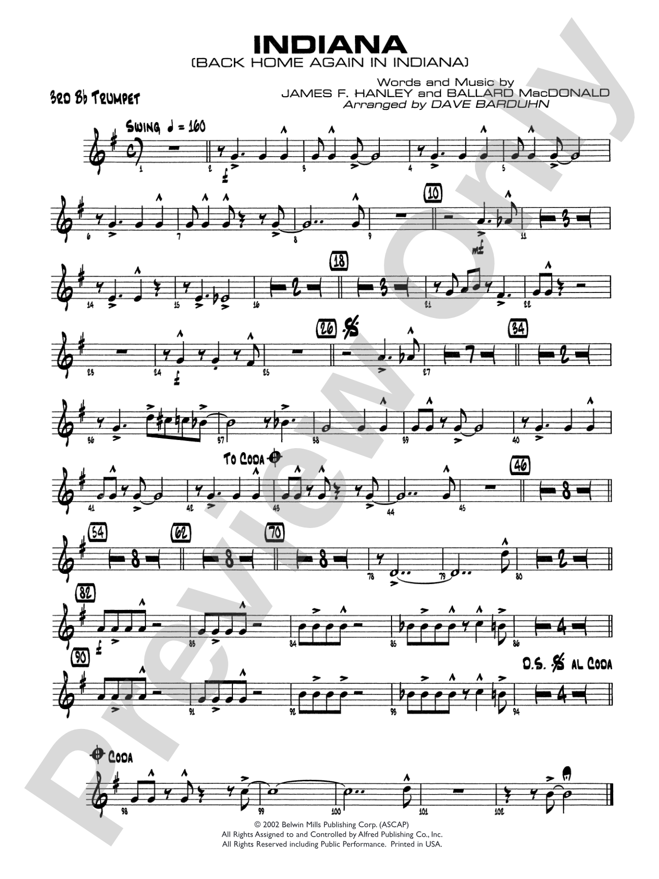 Indiana (Back Home Again in Indiana): 3rd B-flat Trumpet