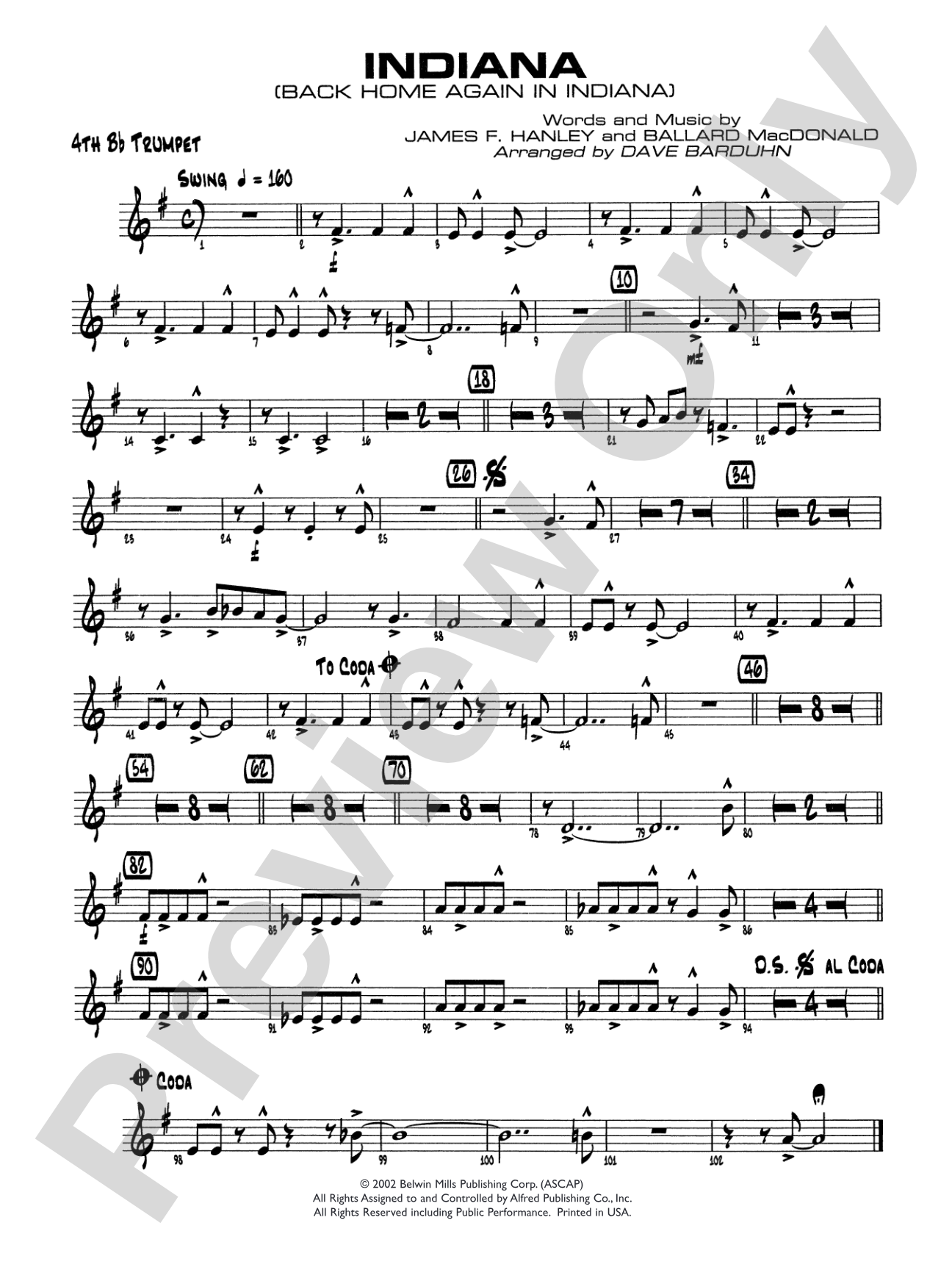 Indiana (Back Home Again in Indiana): 4th B-flat Trumpet