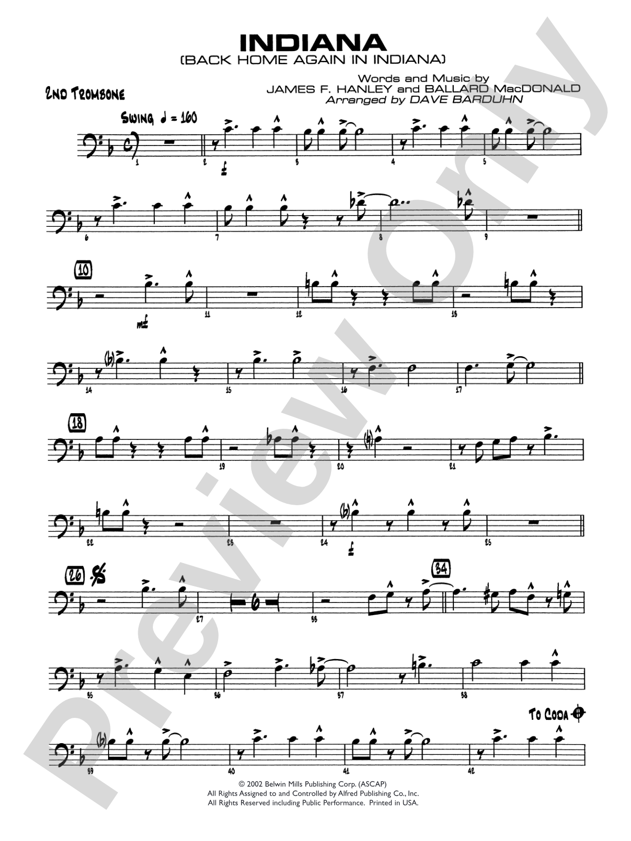 Indiana (Back Home Again in Indiana): 2nd Trombone
