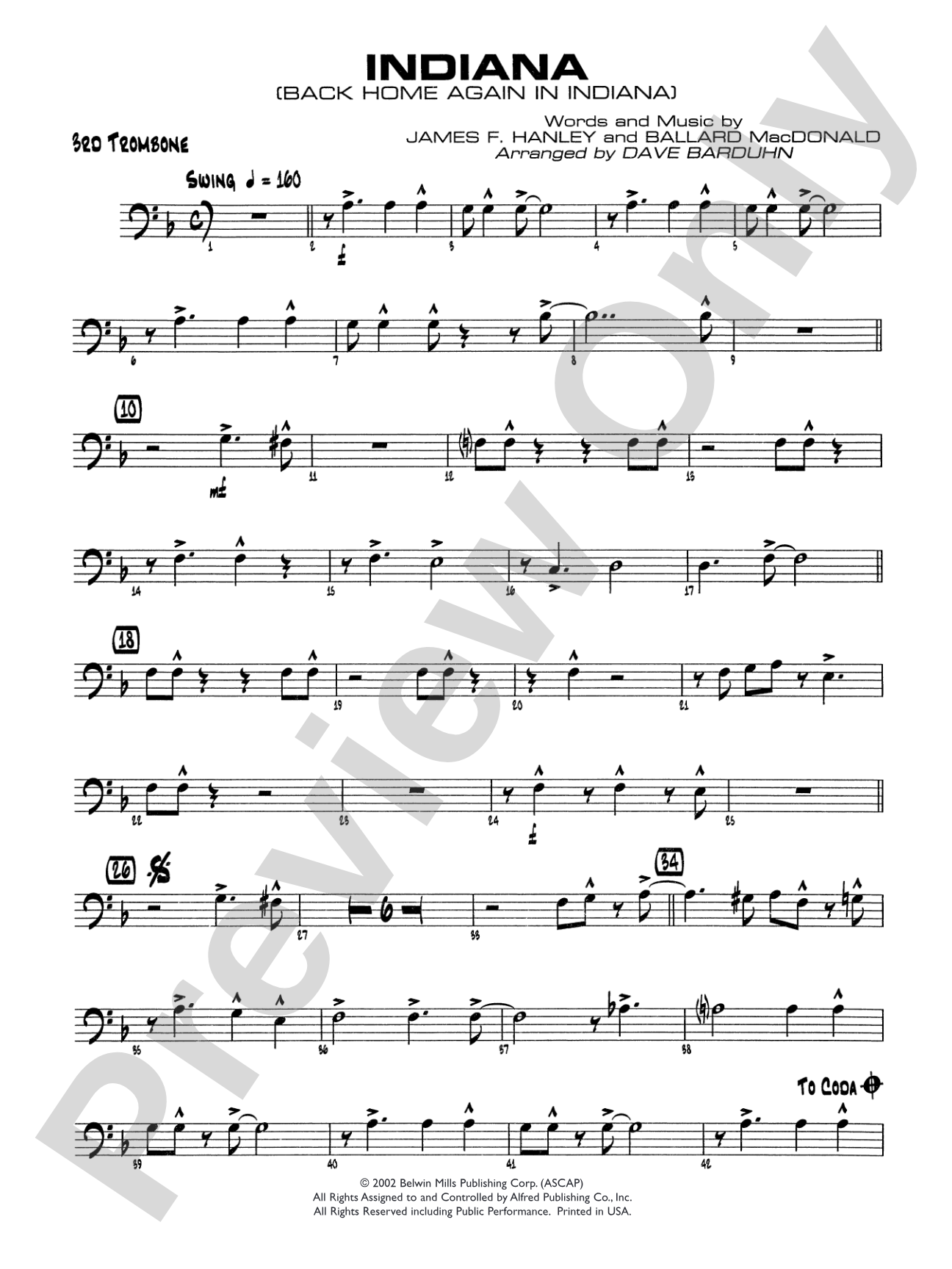 Indiana (Back Home Again in Indiana): 3rd Trombone