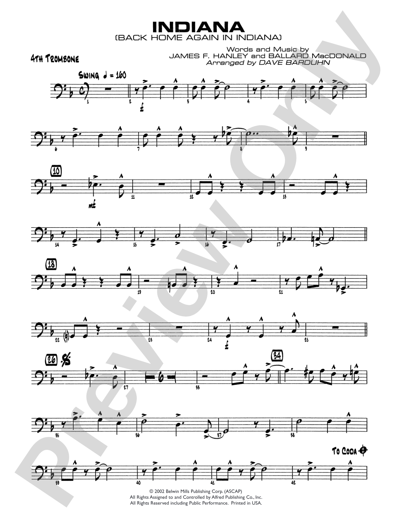 Indiana (Back Home Again in Indiana): 4th Trombone