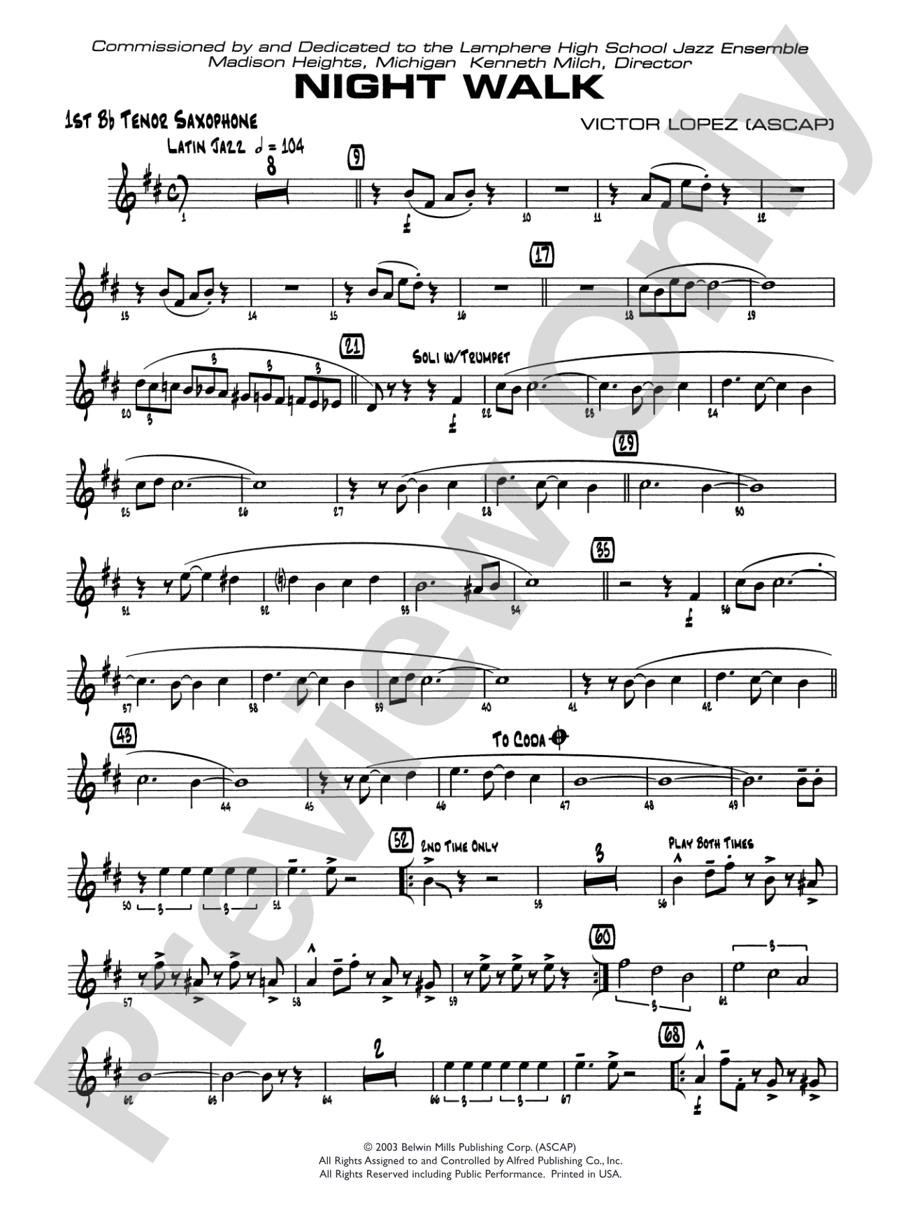 Night Walk: B-flat Tenor Saxophone
