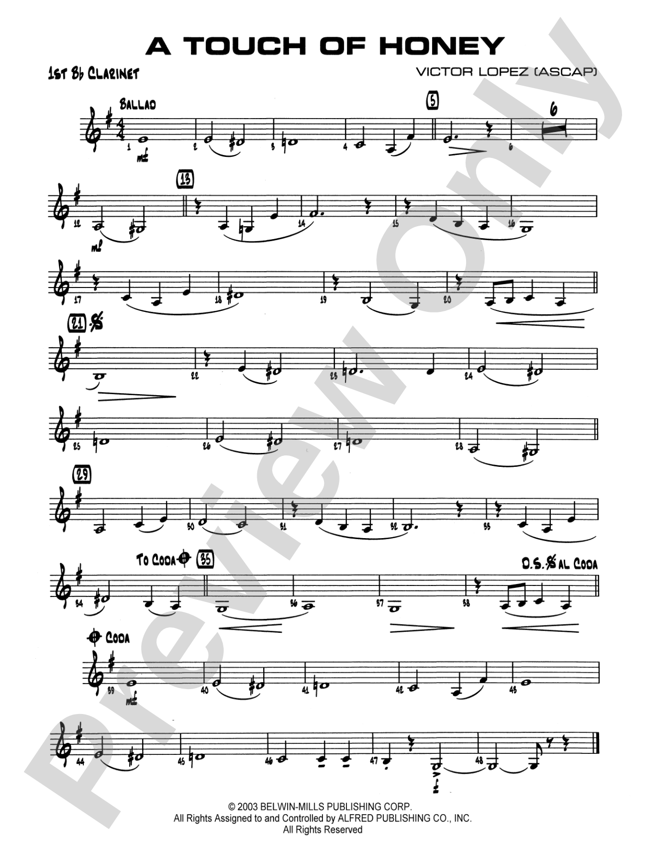 A Touch of Honey: 1st B-flat Clarinet