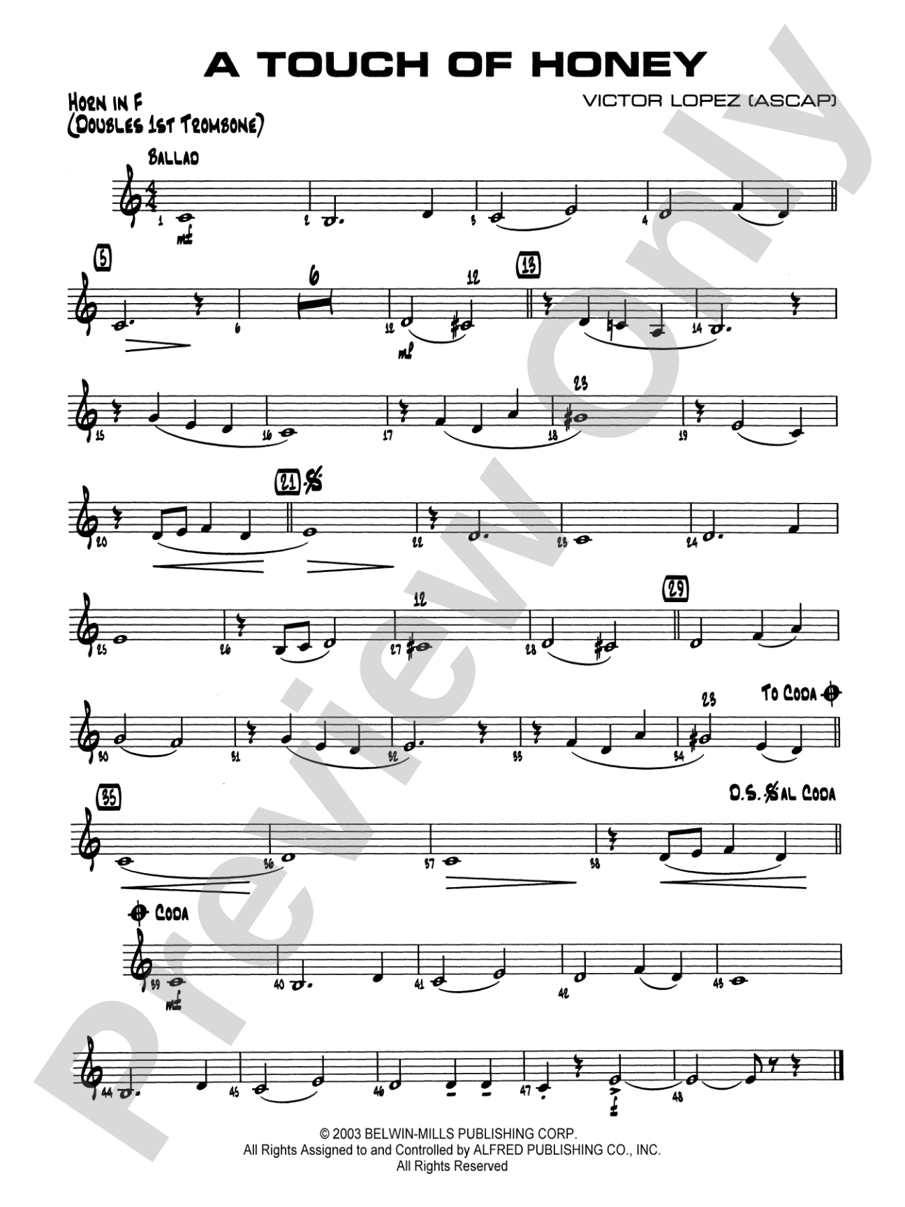 A Touch of Honey: 1st F Horn