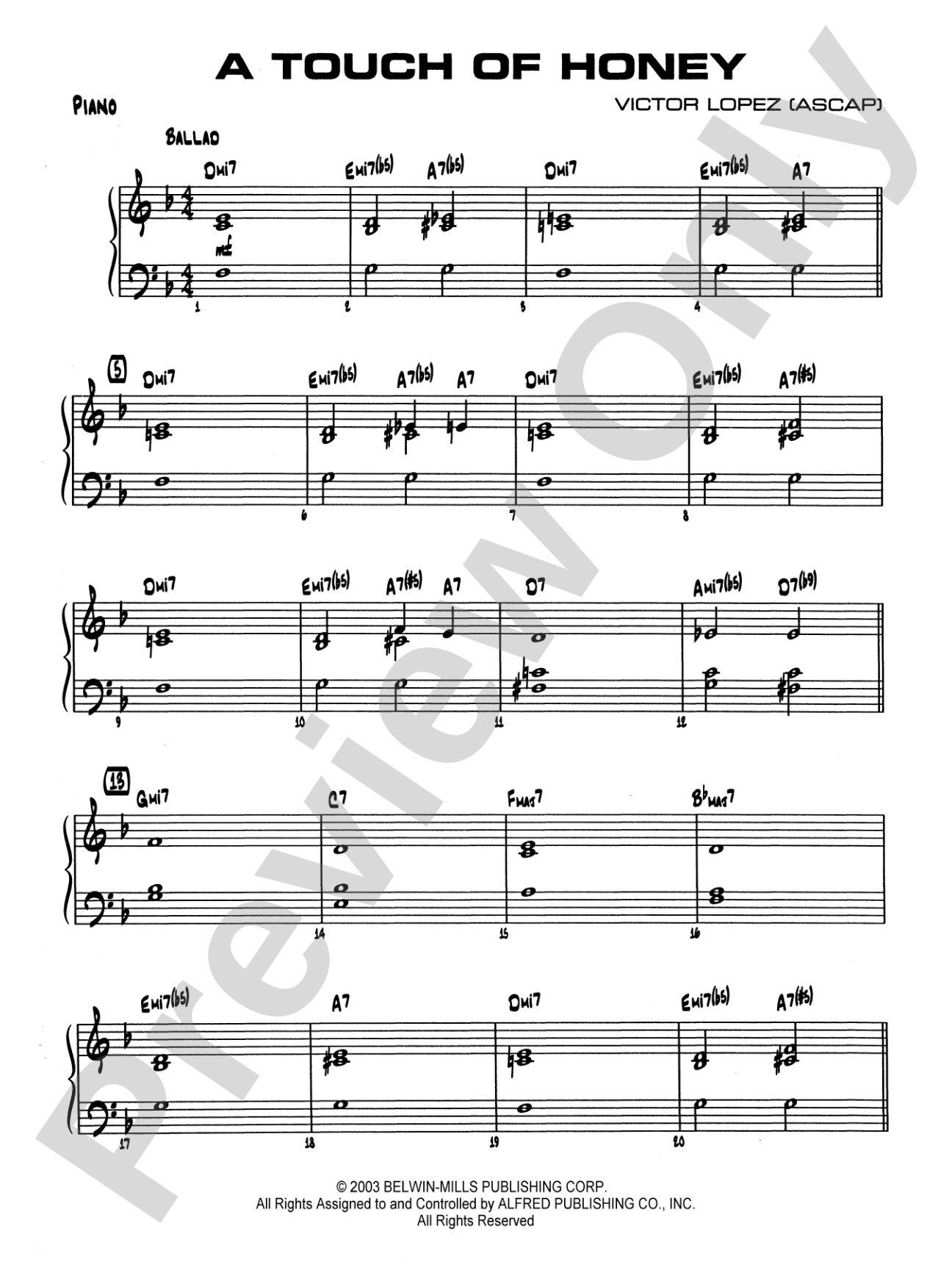 A Touch of Honey: Piano Accompaniment