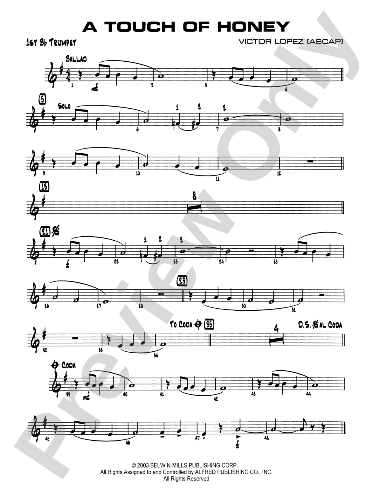 A Touch of Honey: 1st B-flat Trumpet