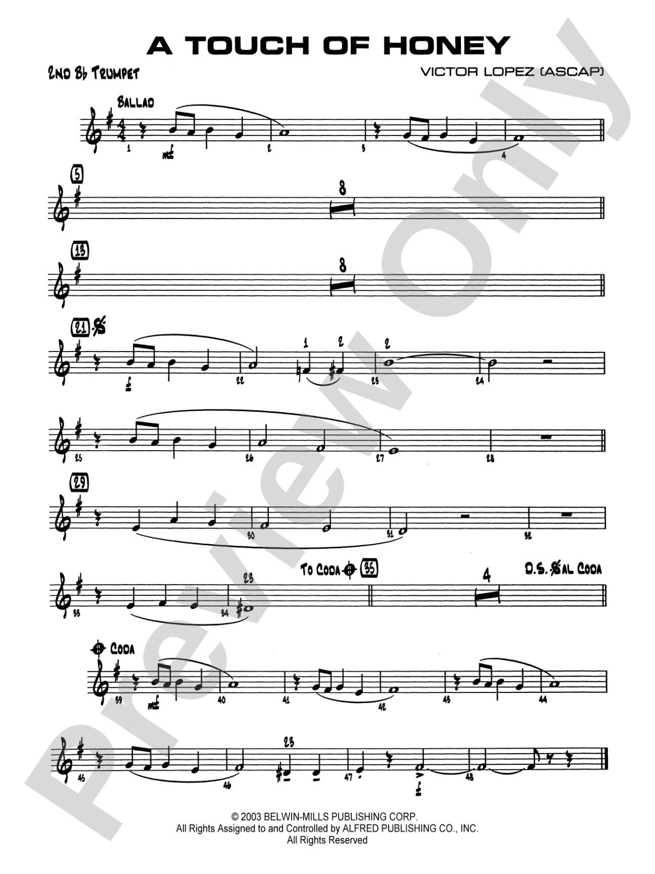 A Touch of Honey: 2nd B-flat Trumpet