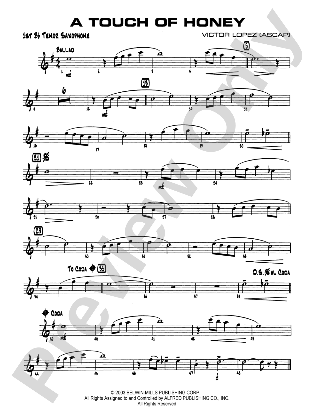 A Touch of Honey: B-flat Tenor Saxophone