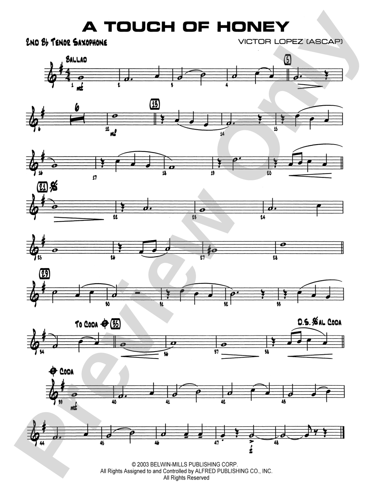 A Touch of Honey: 2nd B-flat Tenor Saxophone
