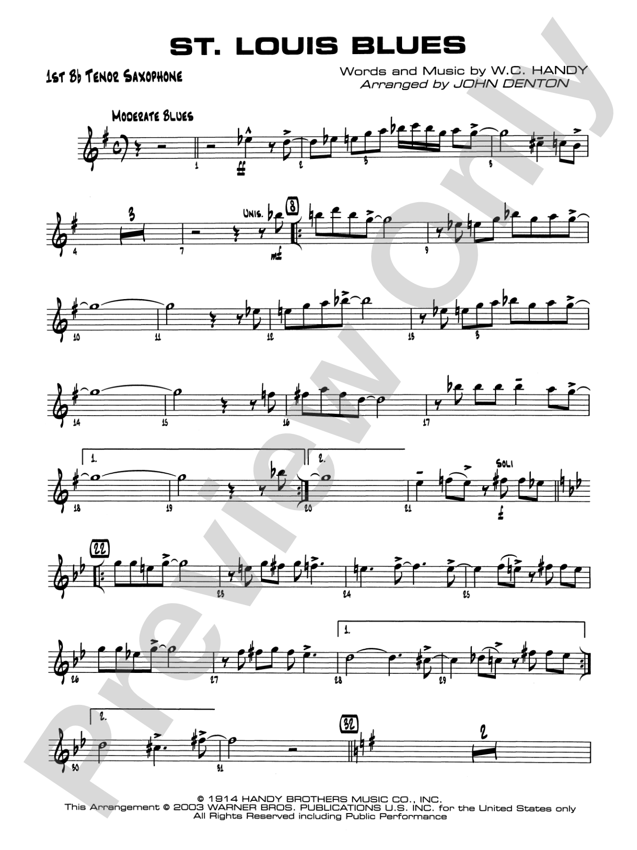 St. Louis Blues: B-flat Tenor Saxophone
