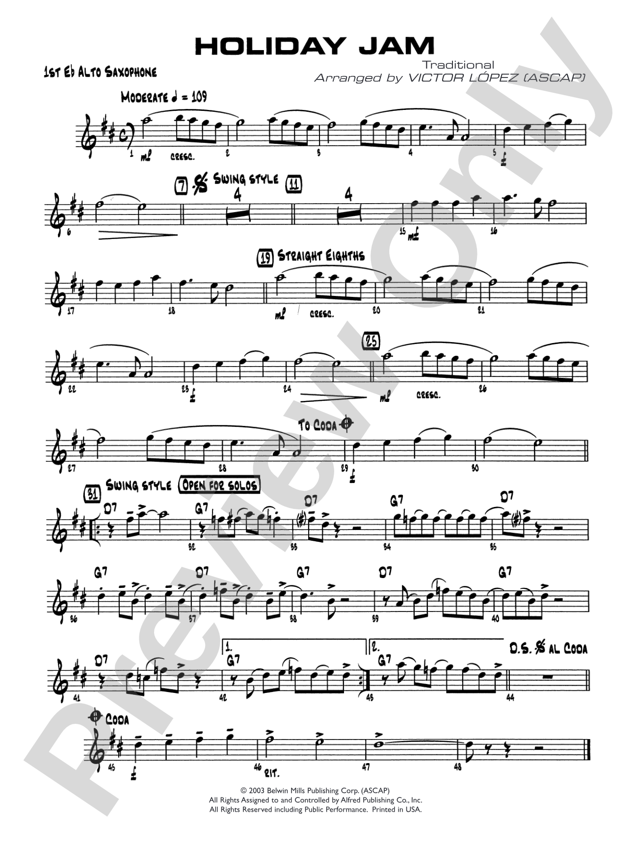 Holiday Jam: E-flat Alto Saxophone