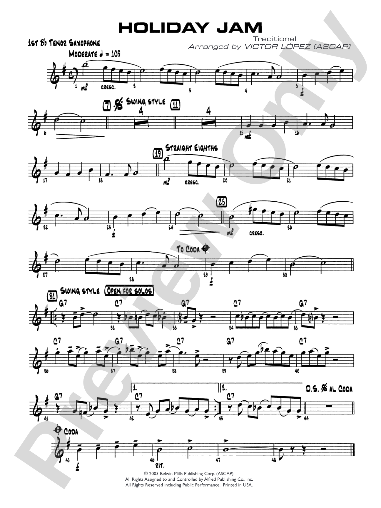 Holiday Jam: B-flat Tenor Saxophone