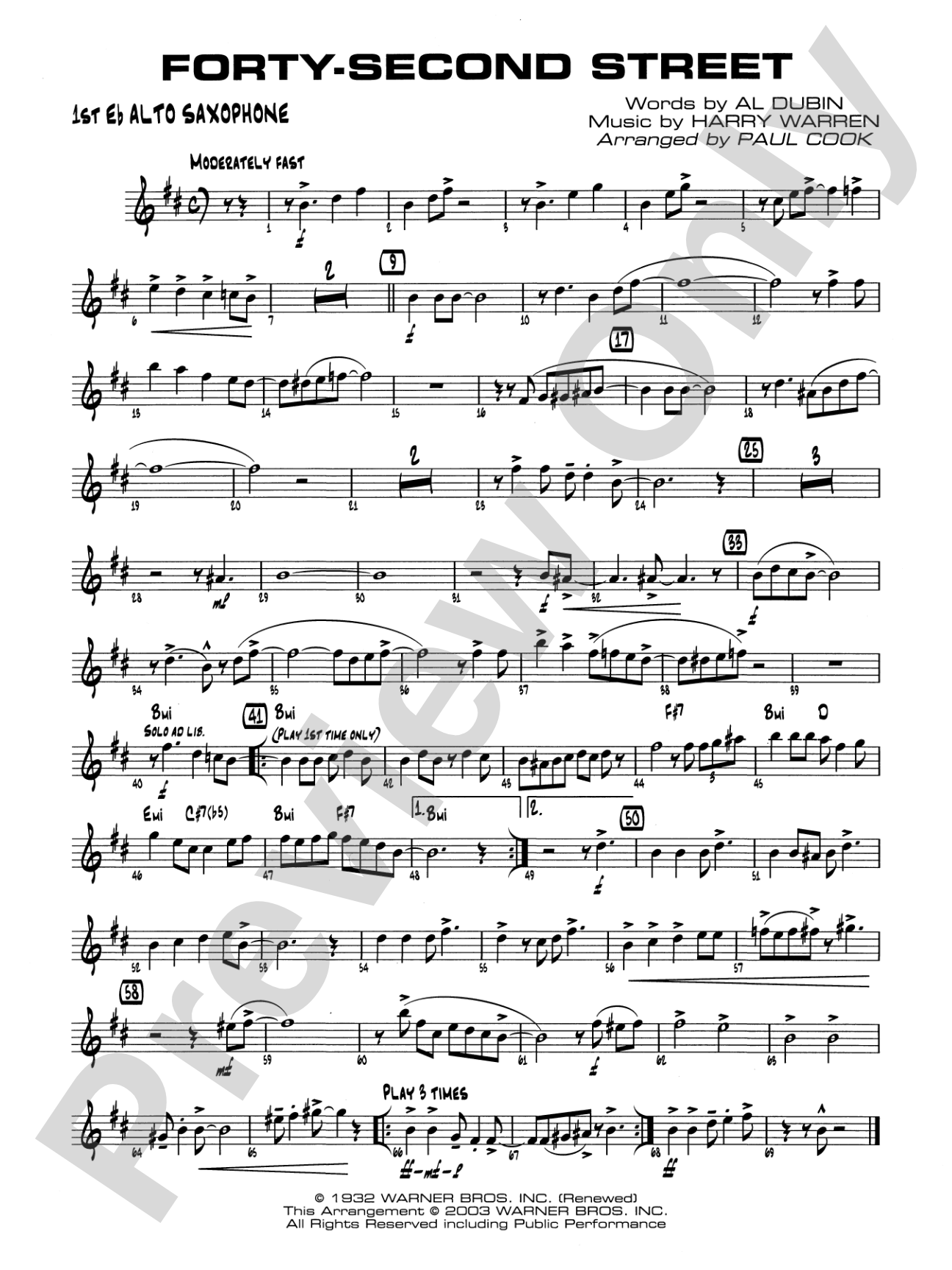 Forty-Second Street: E-flat Alto Saxophone