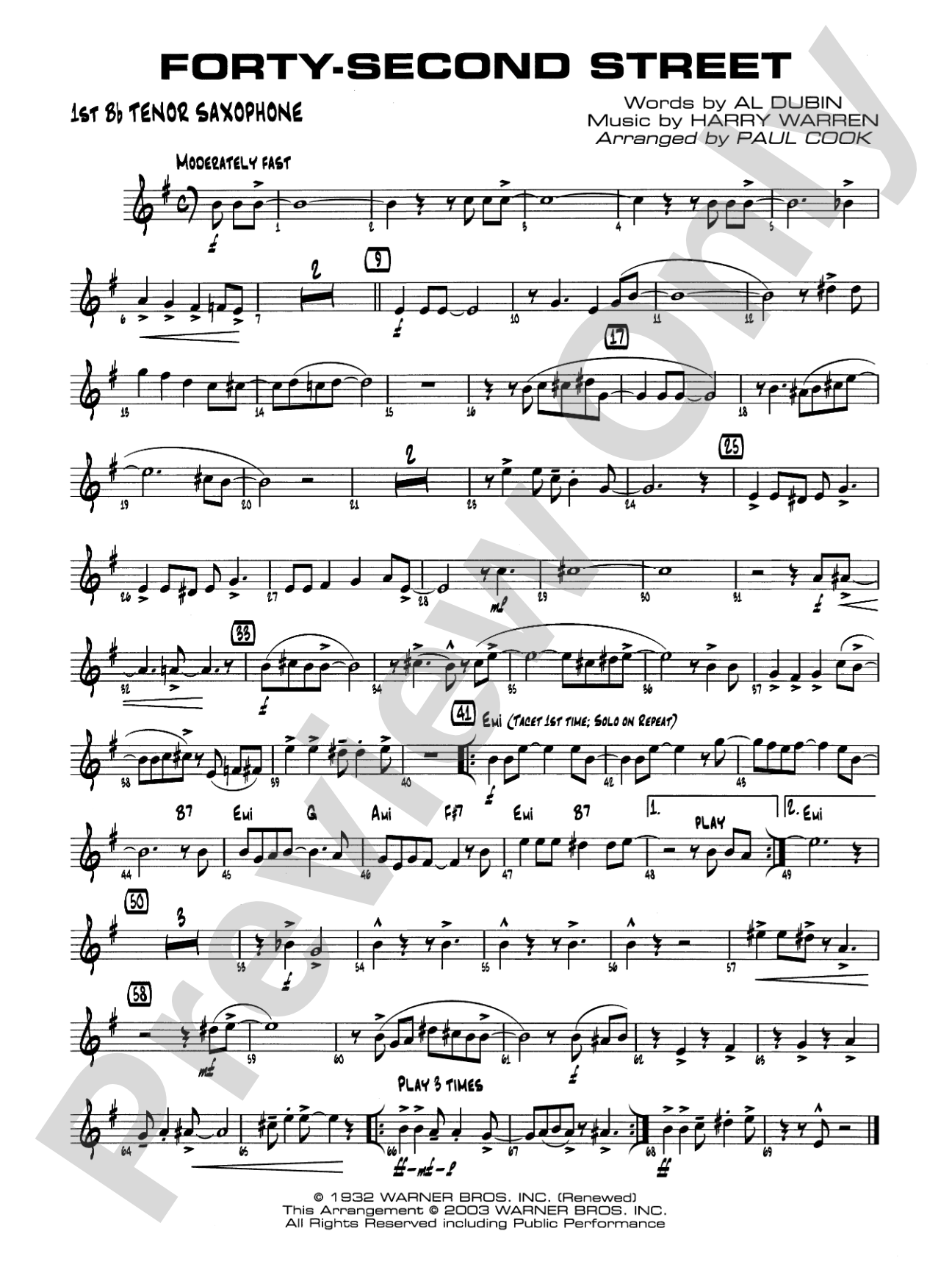 Forty-Second Street: B-flat Tenor Saxophone