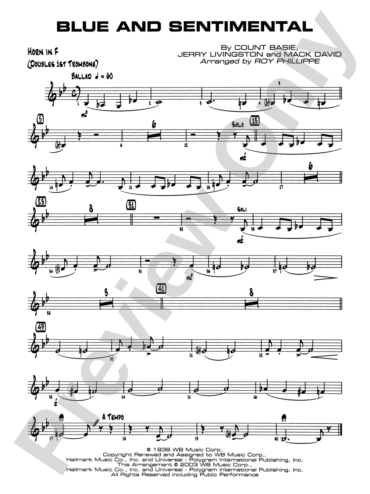 Blue and Sentimental: 1st F Horn
