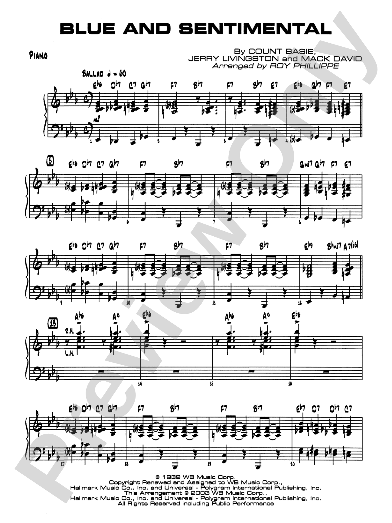 Blue and Sentimental: Piano Accompaniment