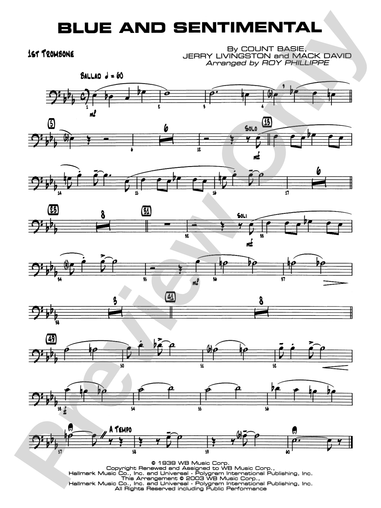 Blue and Sentimental: 1st Trombone