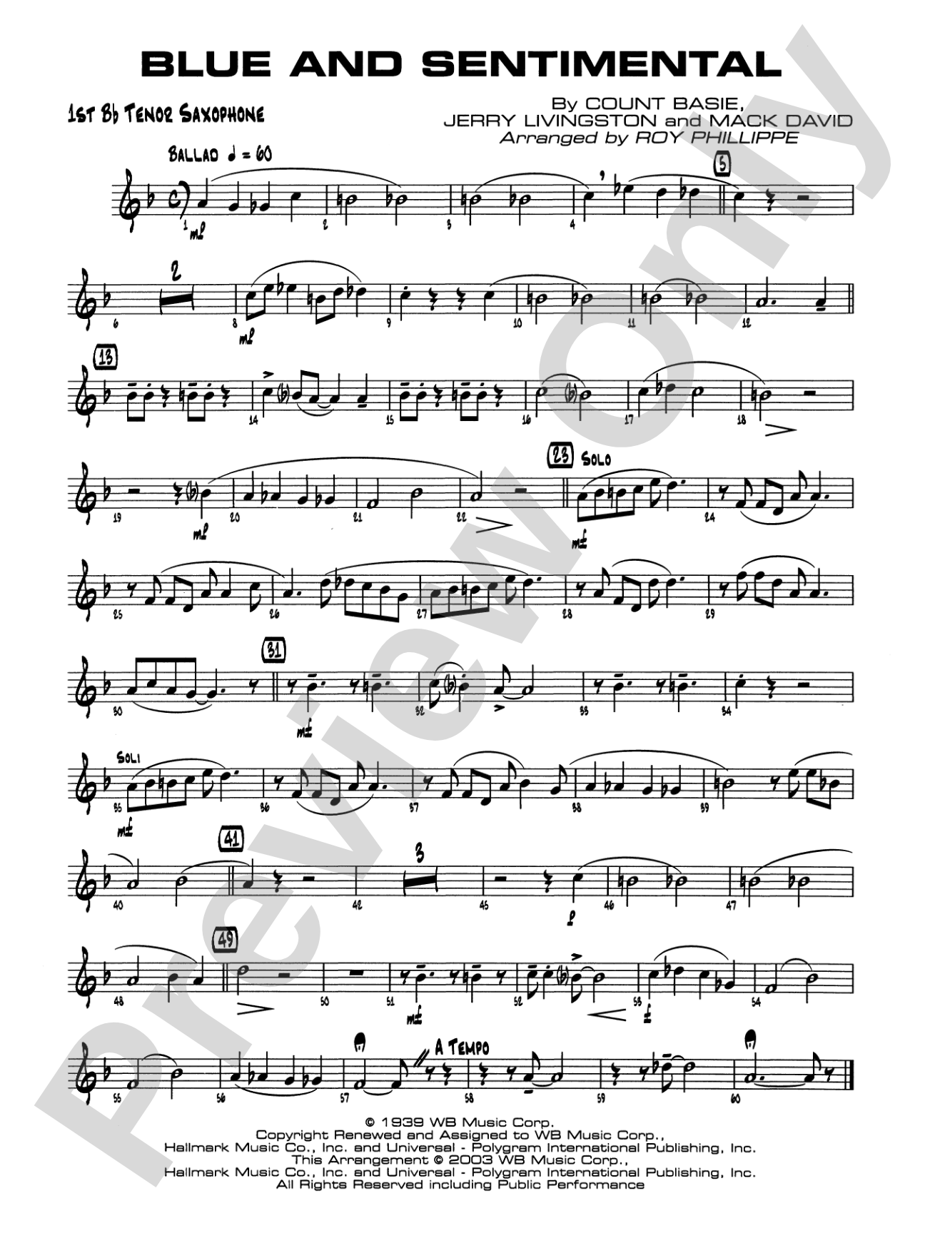 Blue and Sentimental: B-flat Tenor Saxophone
