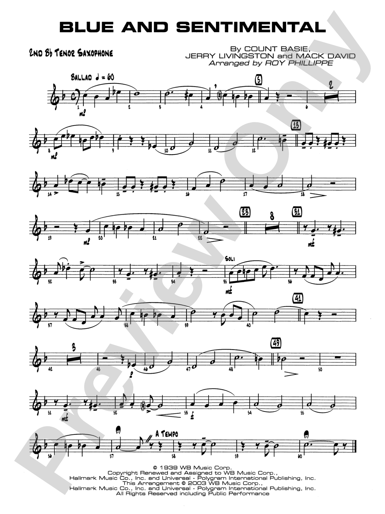 Blue and Sentimental: 2nd B-flat Tenor Saxophone