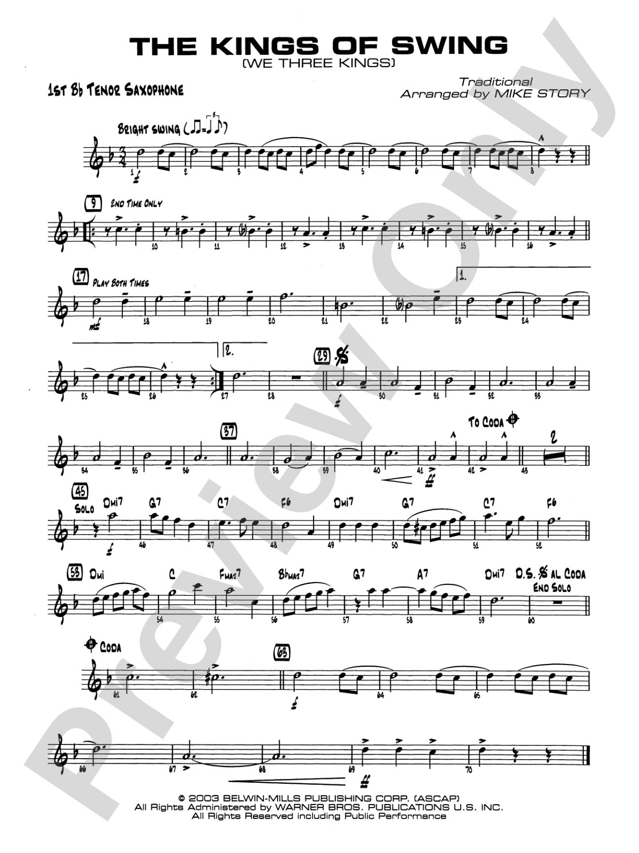 The Kings of Swing (We Three Kings): B-flat Tenor Saxophone