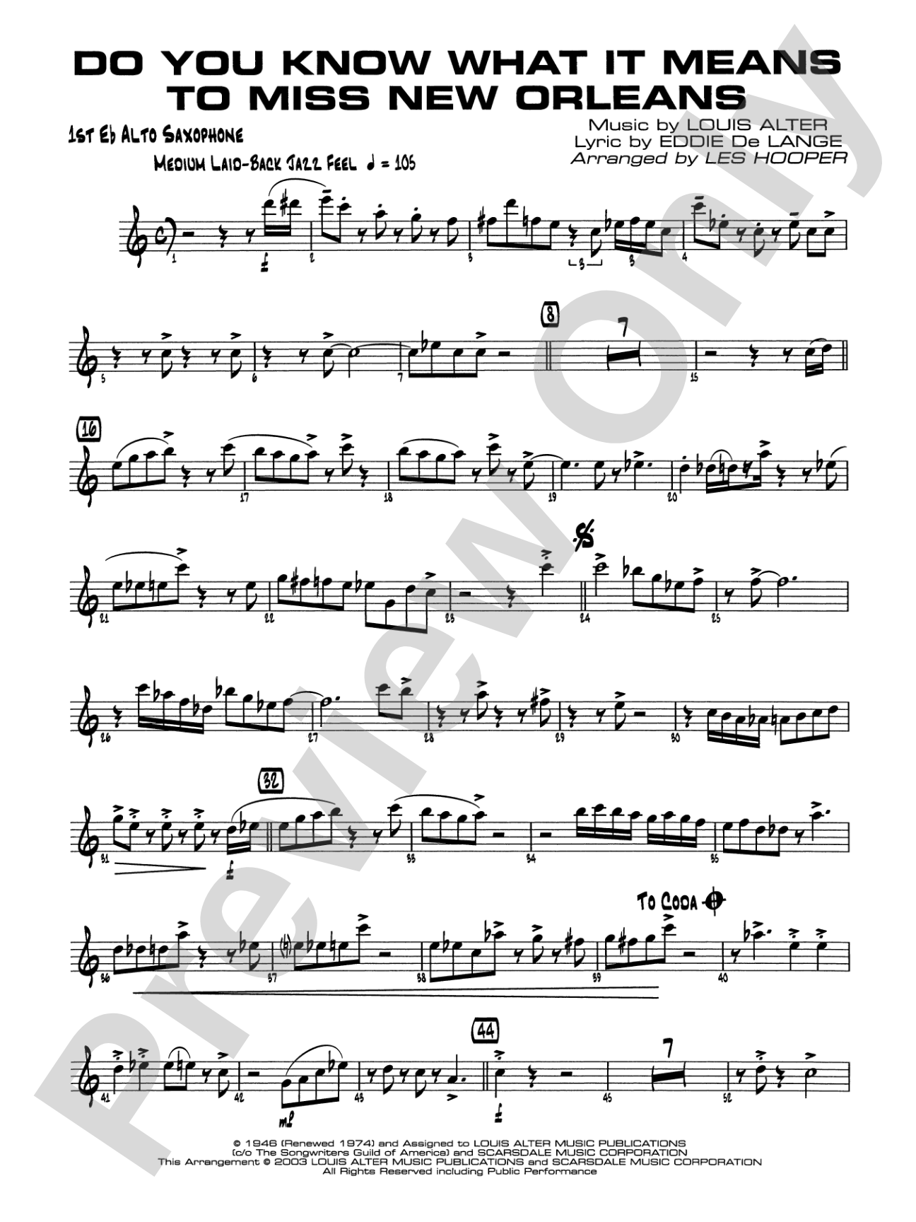 Do You Know What It Means to Miss New Orleans: E-flat Alto Saxophone