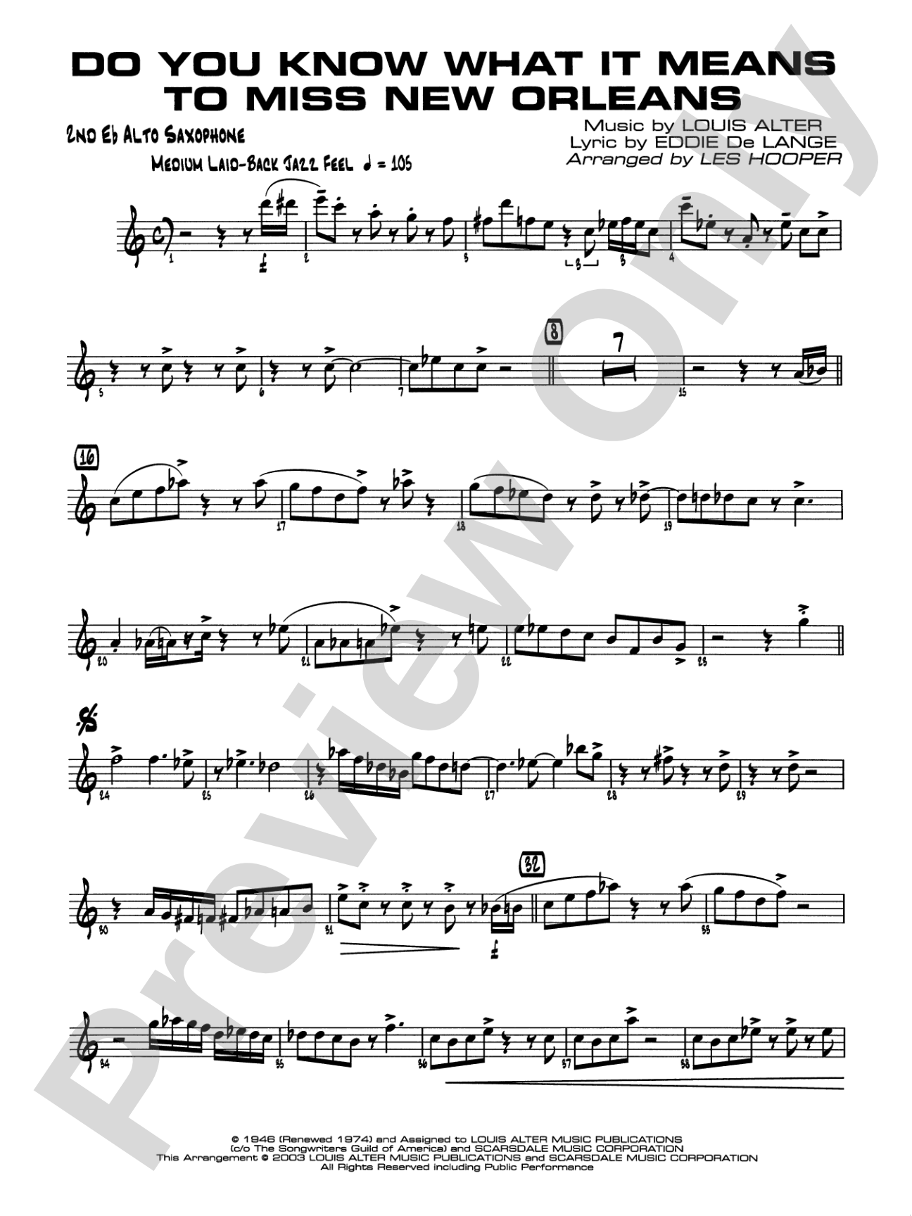 Do You Know What It Means to Miss New Orleans: 2nd E-flat Alto Saxophone