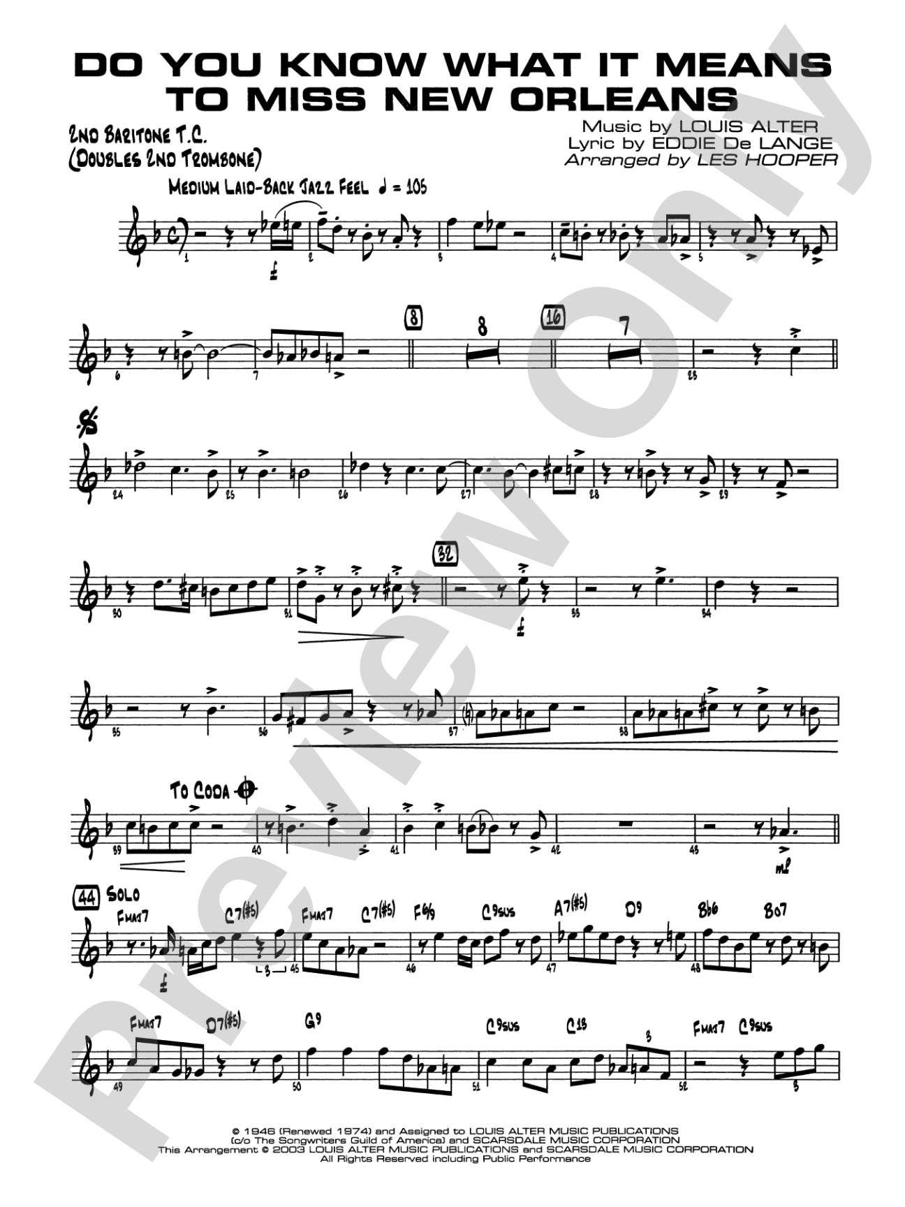 Do You Know What It Means to Miss New Orleans: 2nd Baritone T.C.