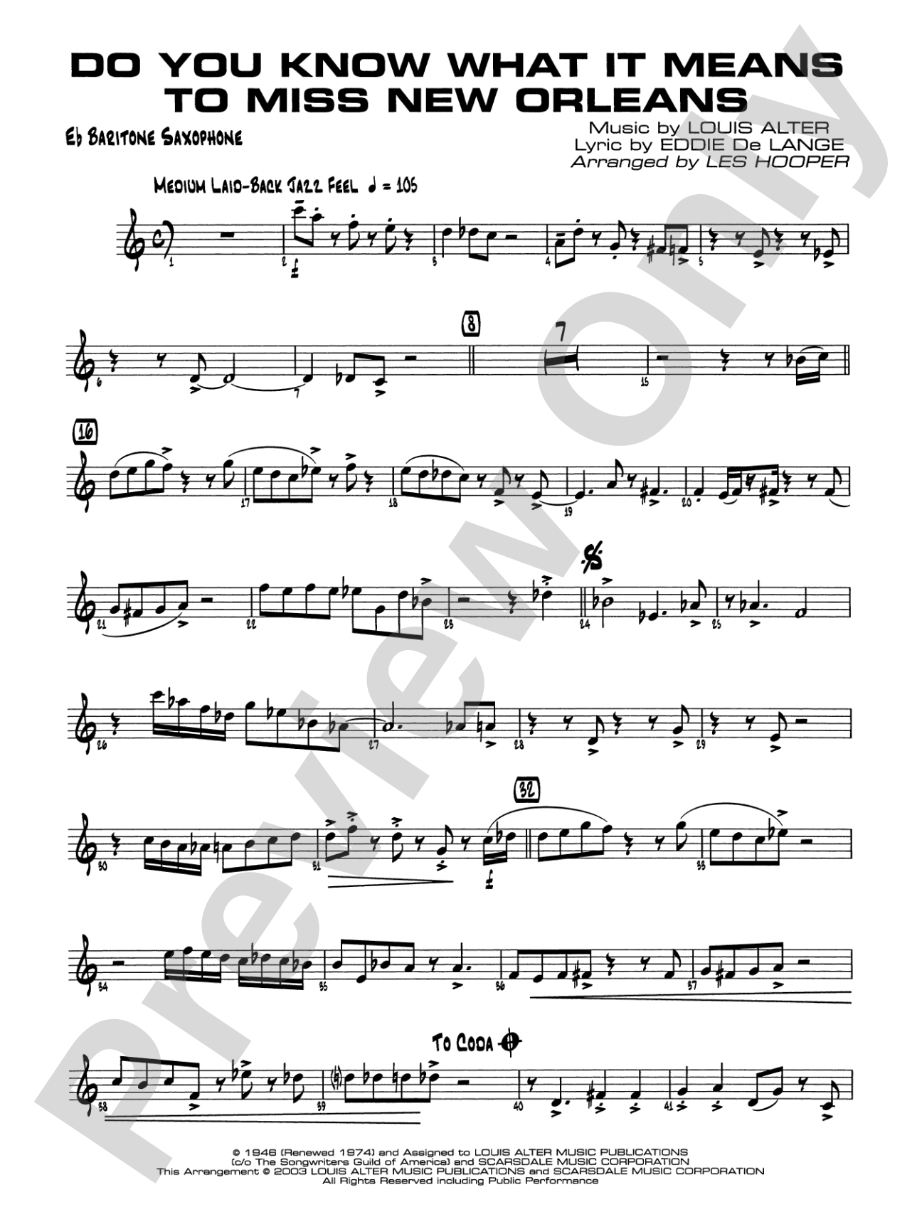 Do You Know What It Means to Miss New Orleans: E-flat Baritone Saxophone
