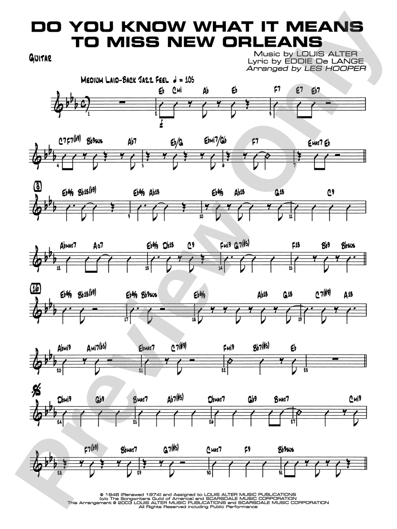 Do You Know What It Means to Miss New Orleans: Guitar