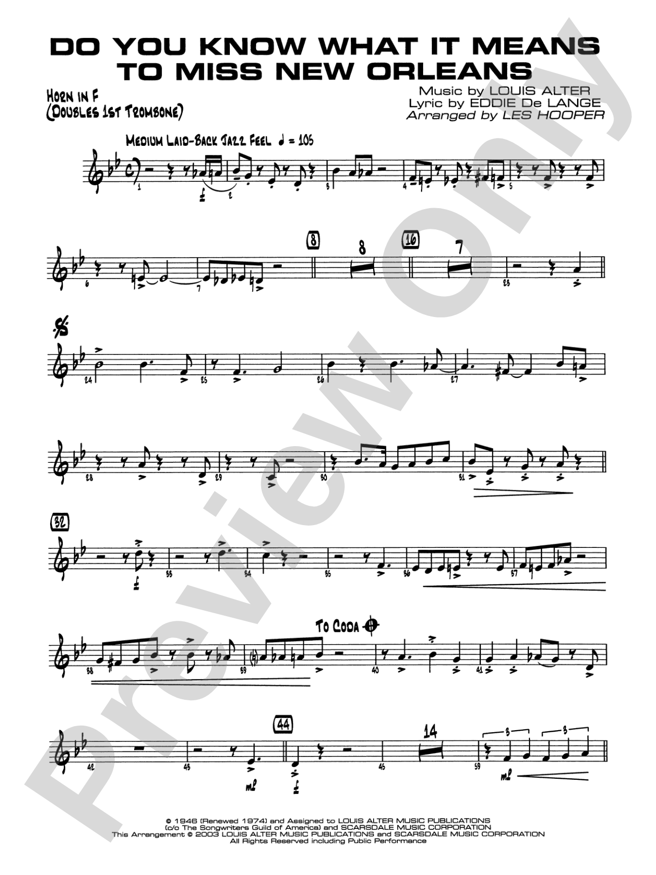 Do You Know What It Means to Miss New Orleans: 1st F Horn