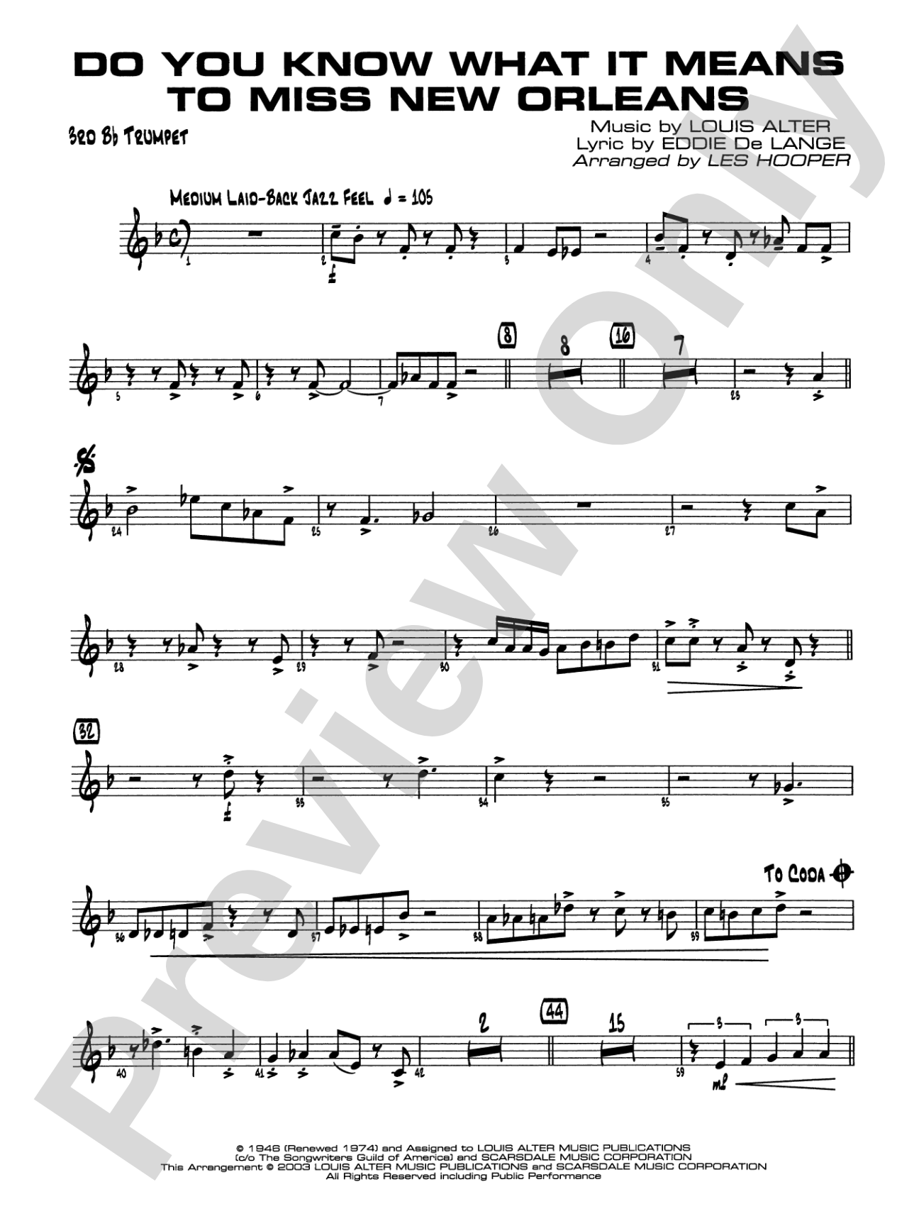 Do You Know What It Means to Miss New Orleans: 3rd B-flat Trumpet
