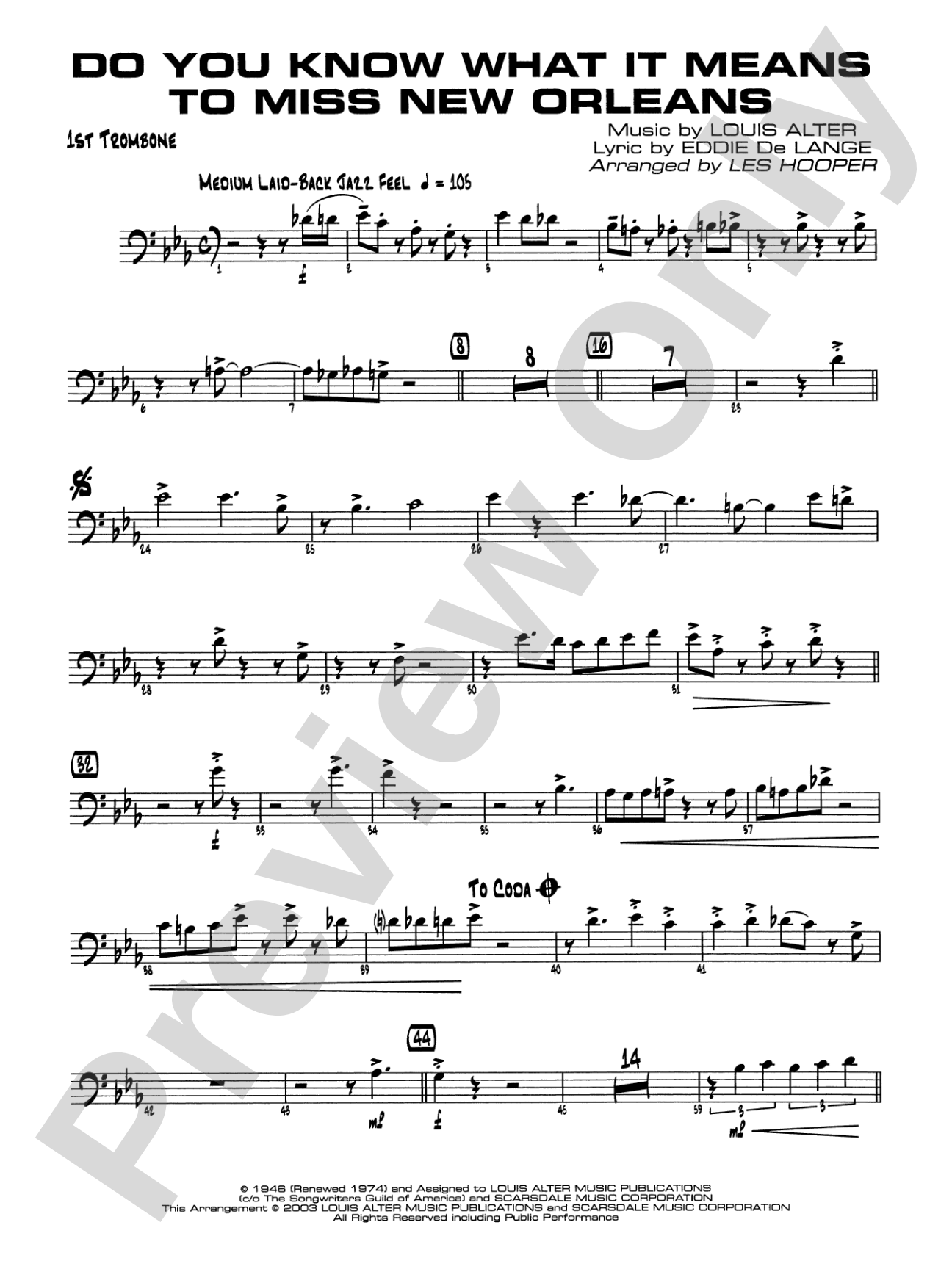 Do You Know What It Means to Miss New Orleans: 1st Trombone