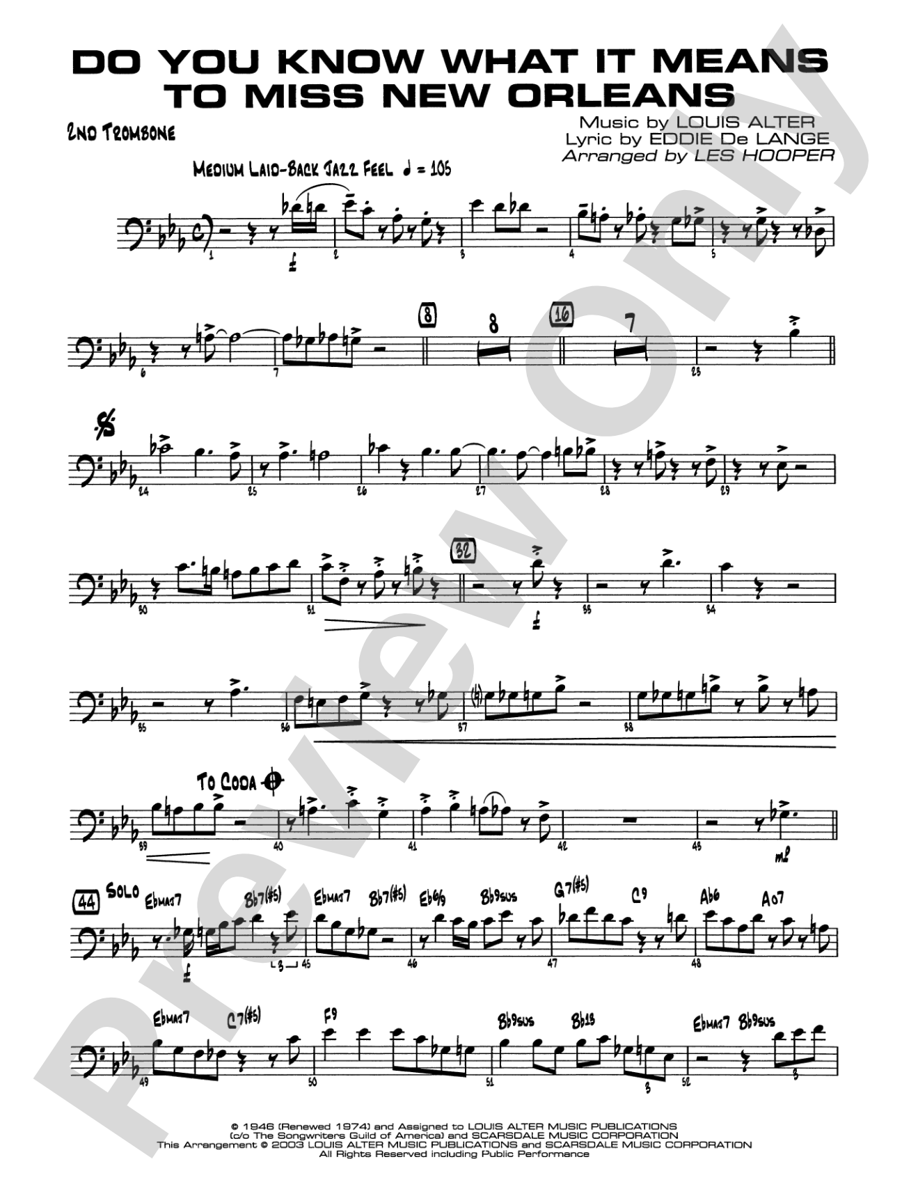 Do You Know What It Means to Miss New Orleans: 2nd Trombone